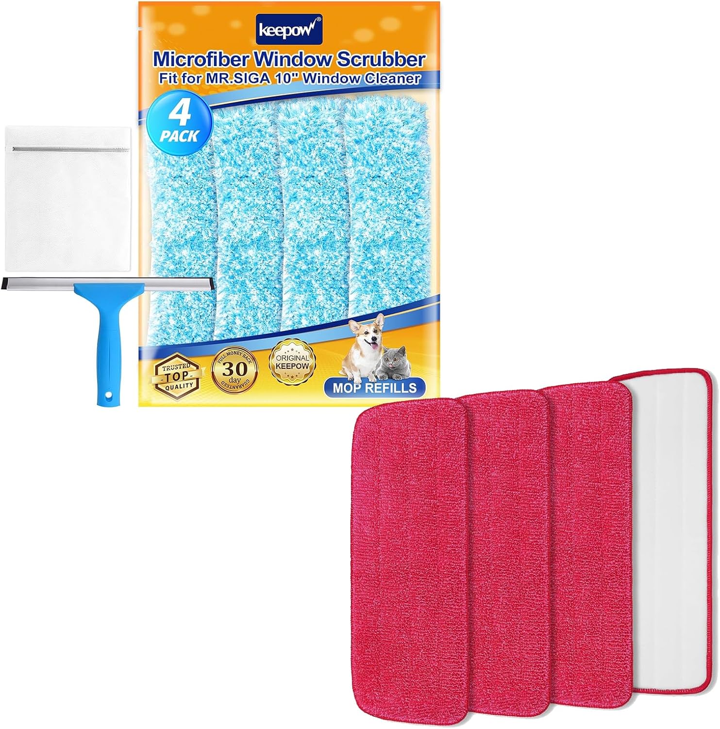 KEEPOW 10 Inch 4 Pack Microfiber Replacement Pads