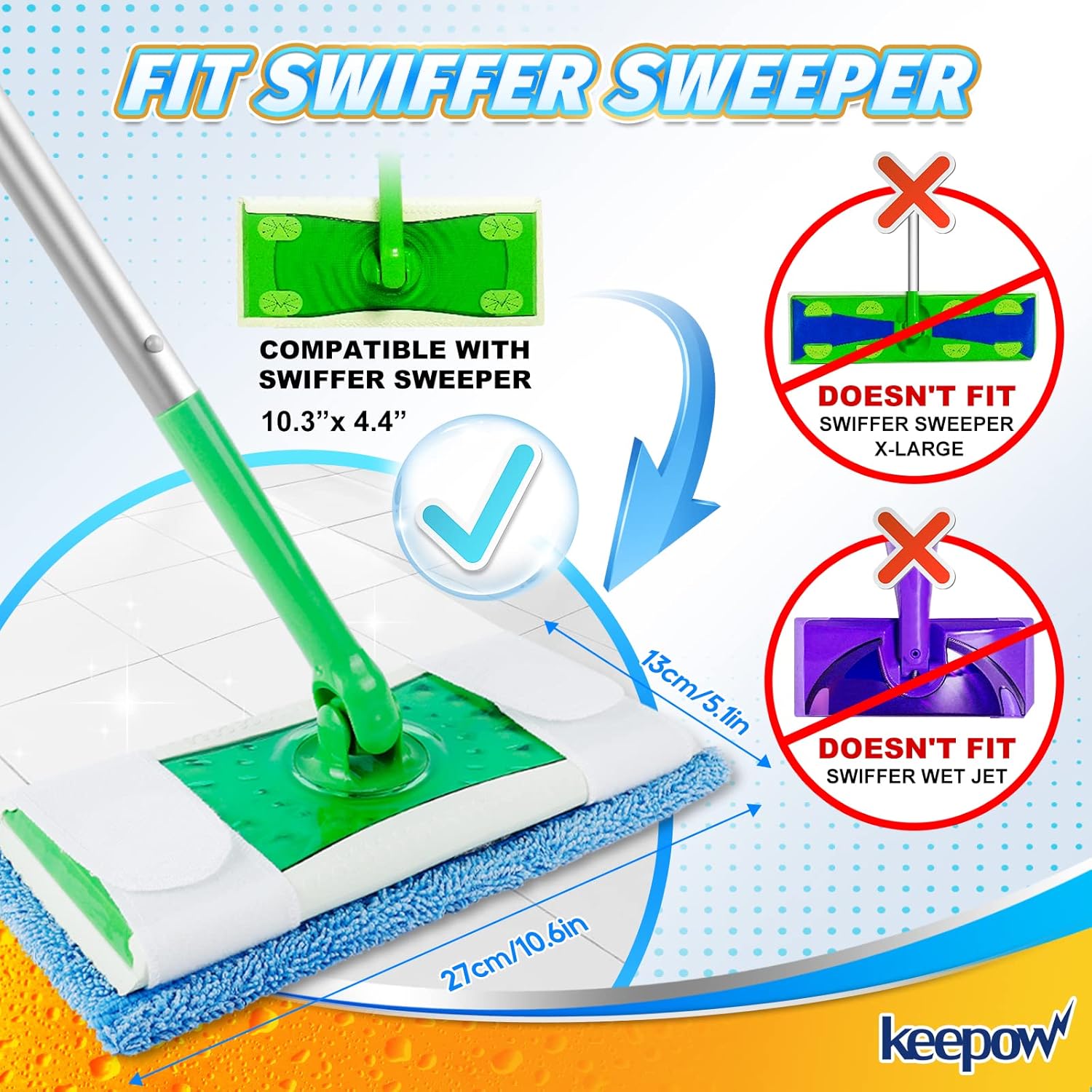 KEEPOW 2 Pack Reusable Microfiber Mop Pads