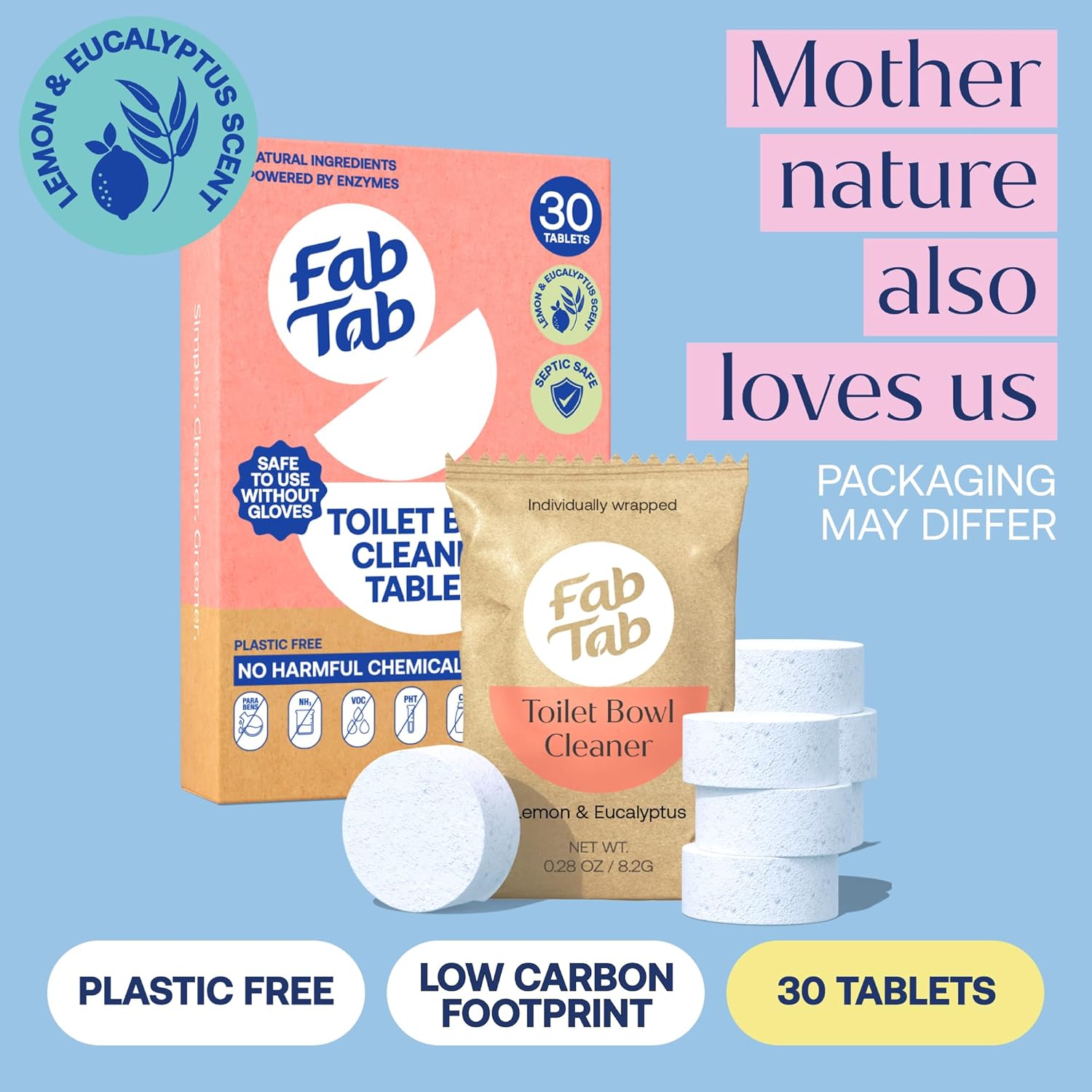 Fab Tab Toilet Bowl Cleaner Tablets Plastic-Free Safe for Septic Tanks