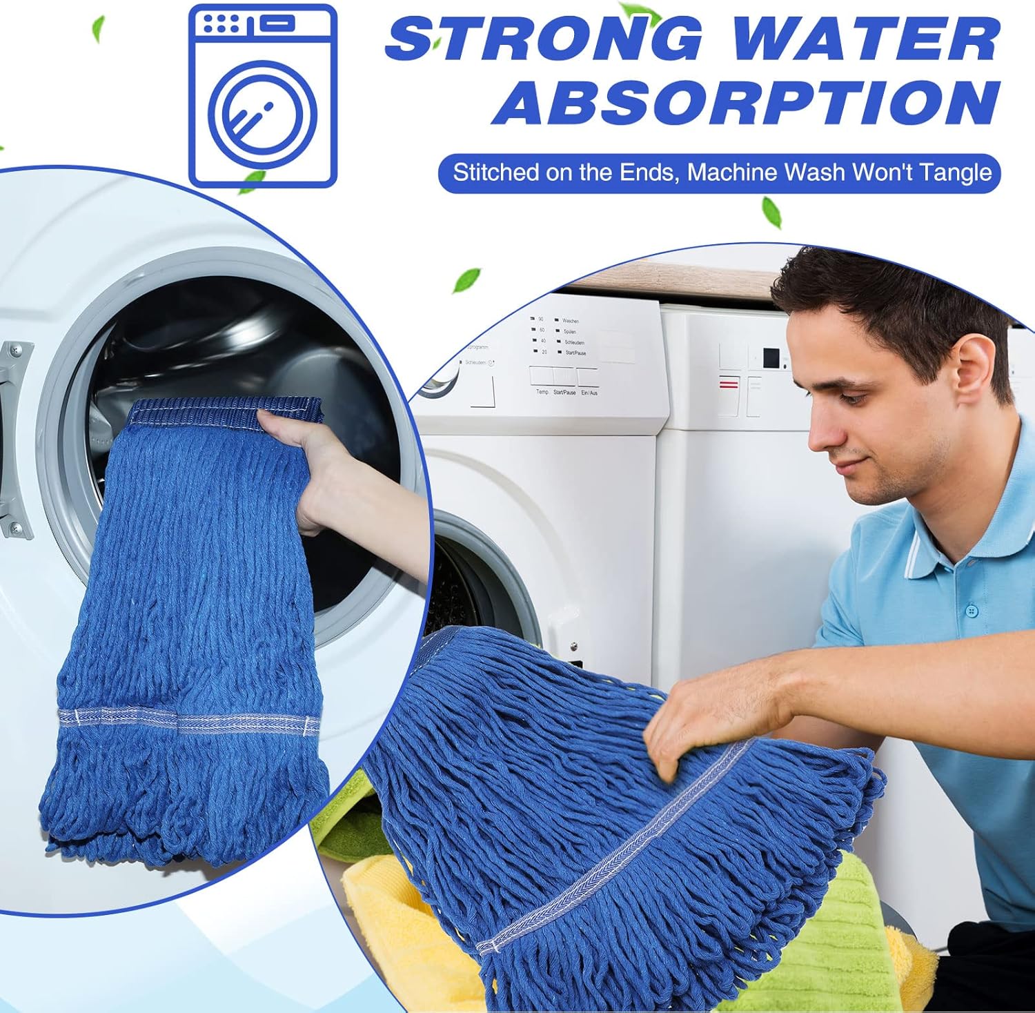 Nuogo 6 Pcs Heavy Duty Wet Mop Head Refills Blue Commercial
