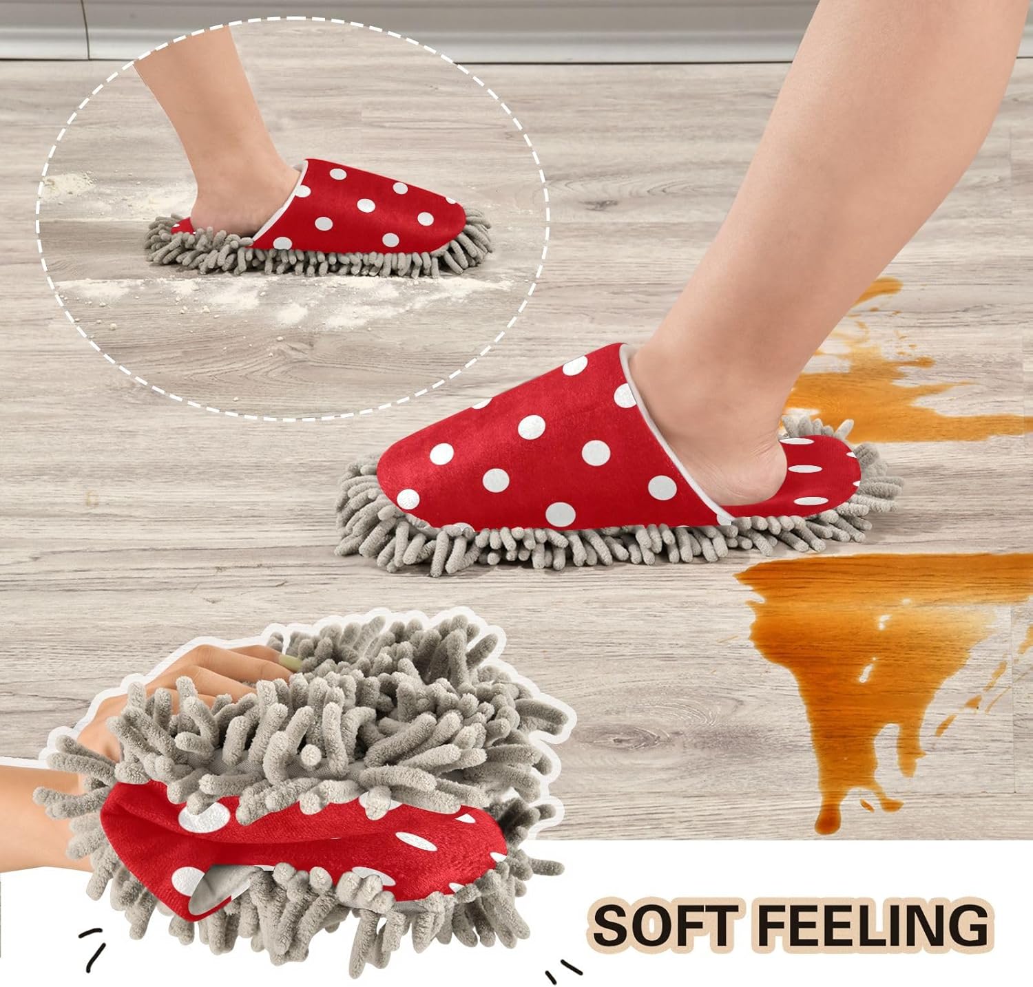 Bulletgxll Red Dot Microfiber Cleaning Slippers - M