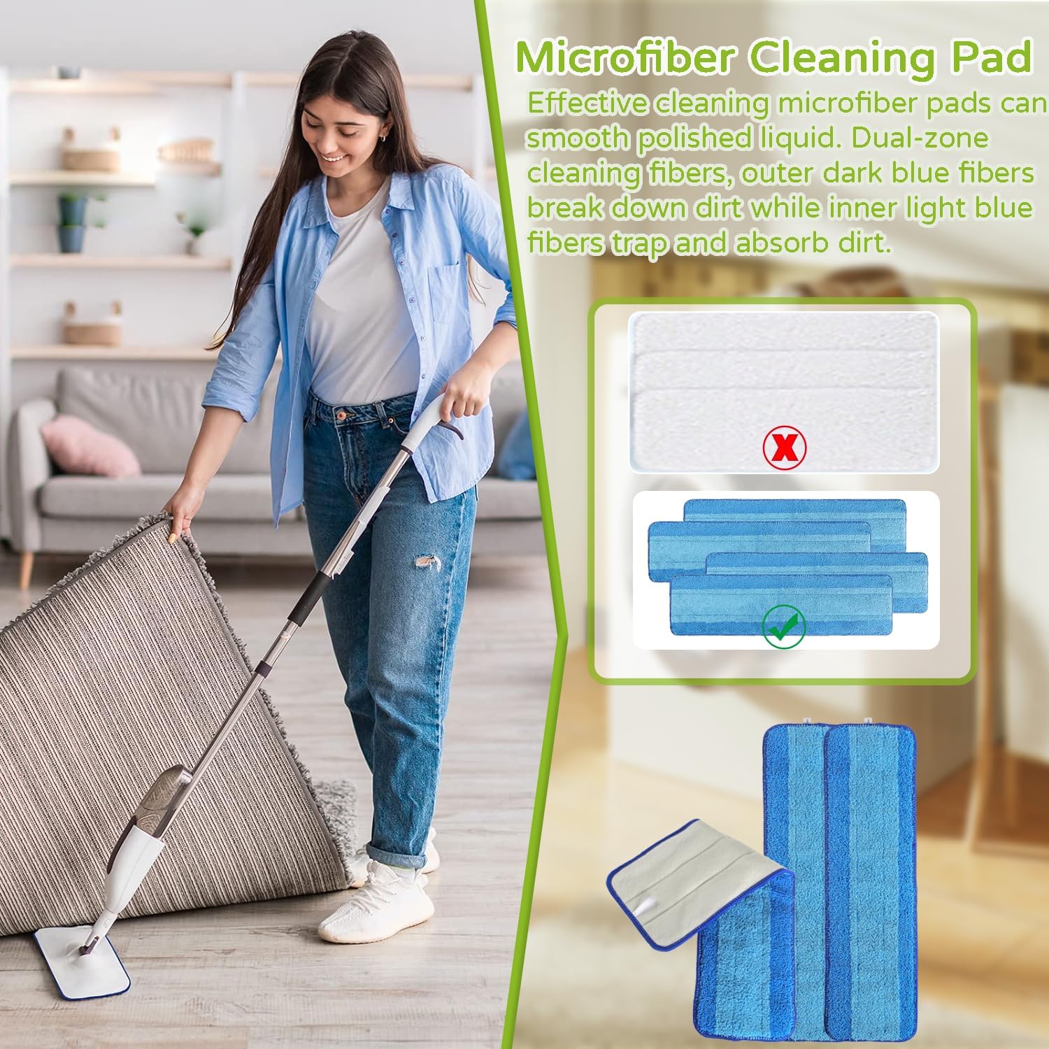 3 Pack Washable Microfiber Mop Pads for Bona Mop Replacement