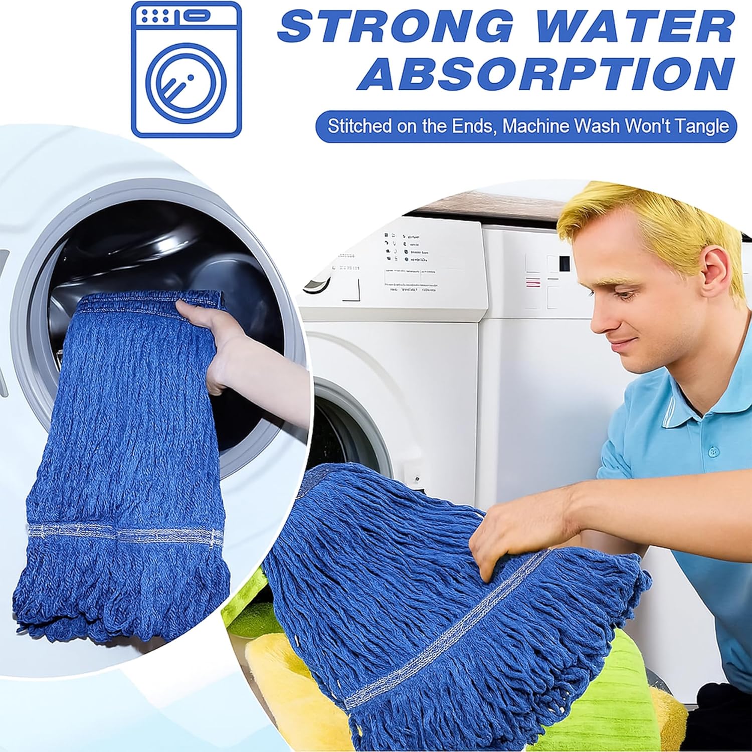 10 PCS 276 Inch Heavy Duty Mop Head Refills - Blue Commercial Cotton Replacements