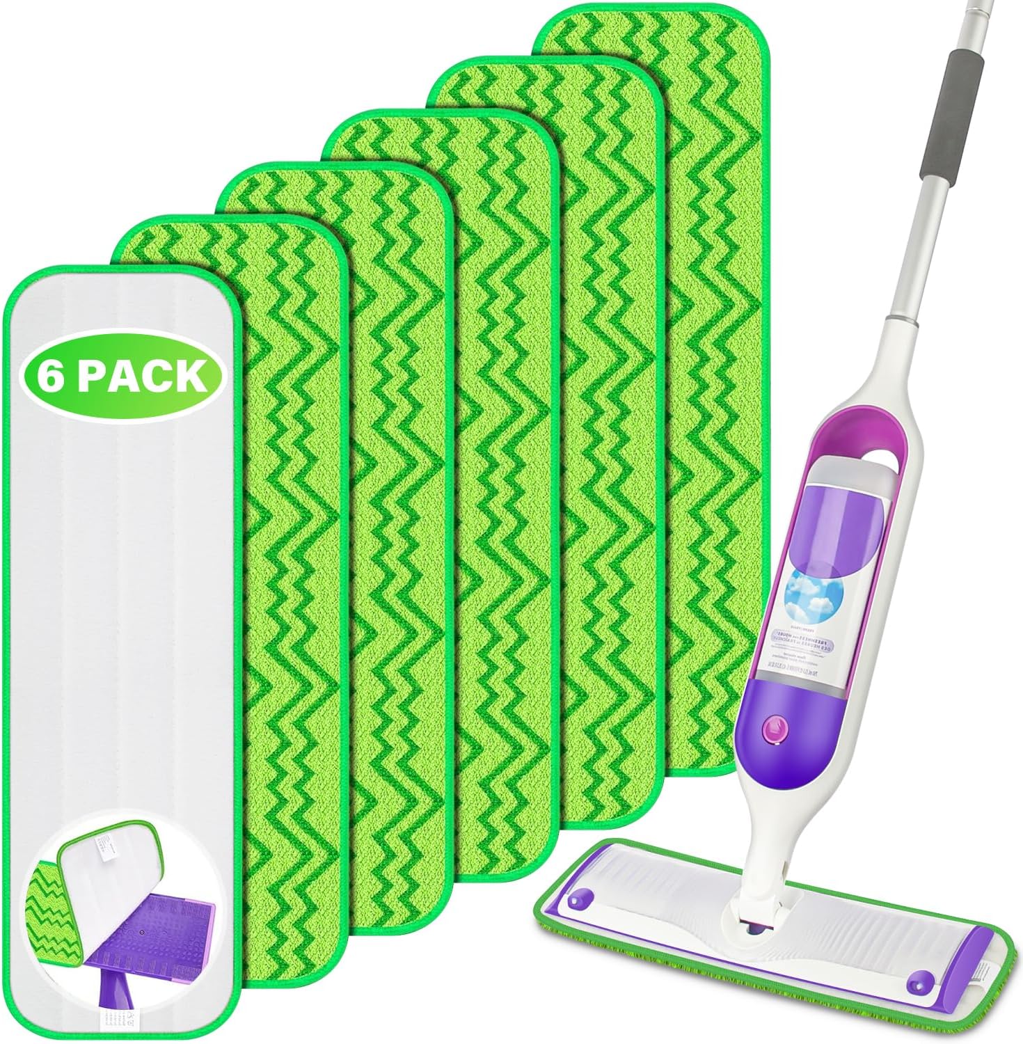 ENSPOWAY Reusable Mop Pads 6-Pack for Swiffer PowerMop