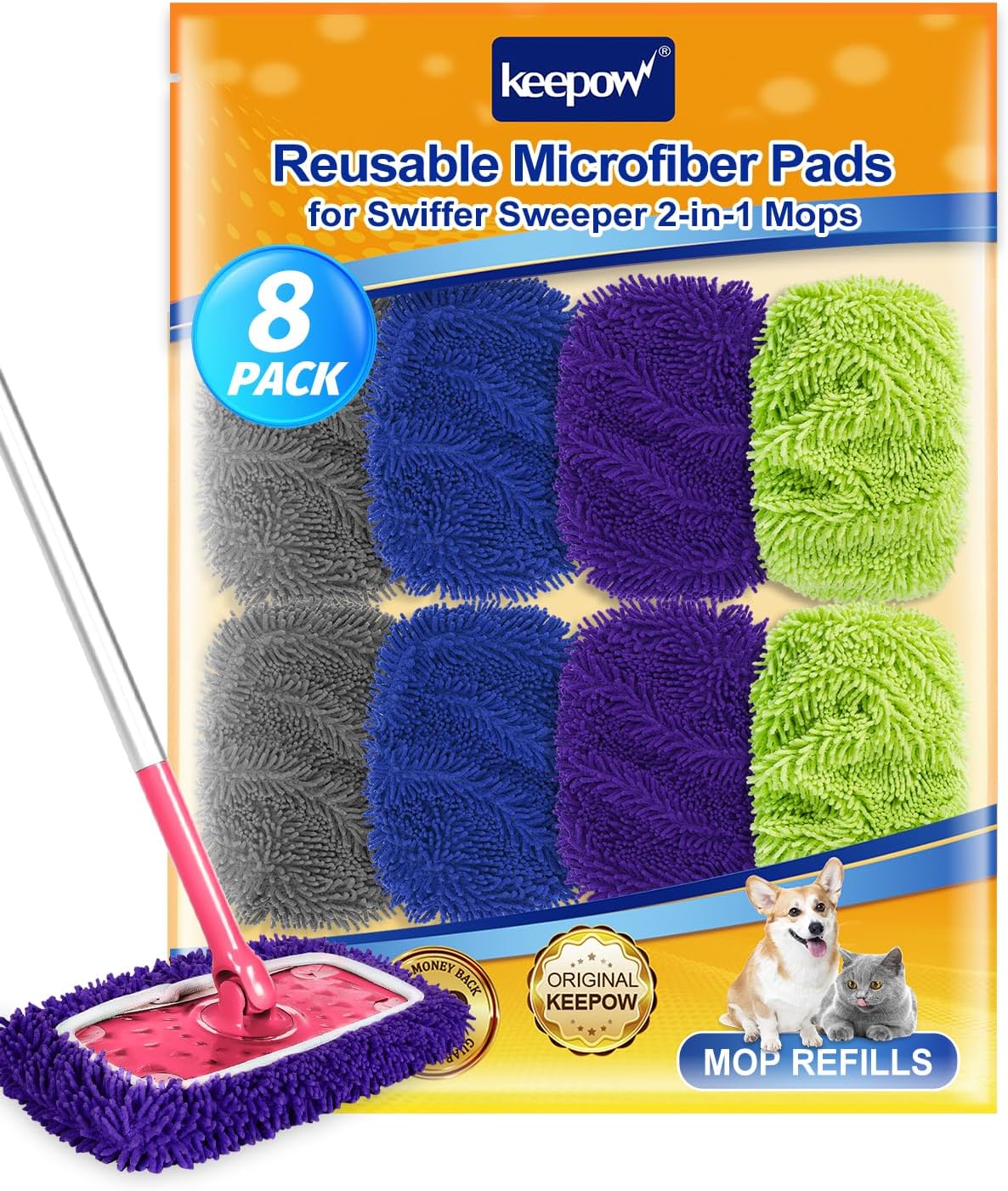 KEEPOW 8Pcs Reusable Microfiber Mop Pads for Swiffer Sweeper Mop 1