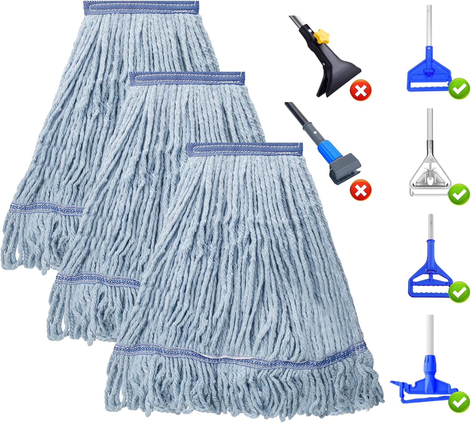 KeFanta 3 Pack Heavy Duty Mop Head Refill Blue