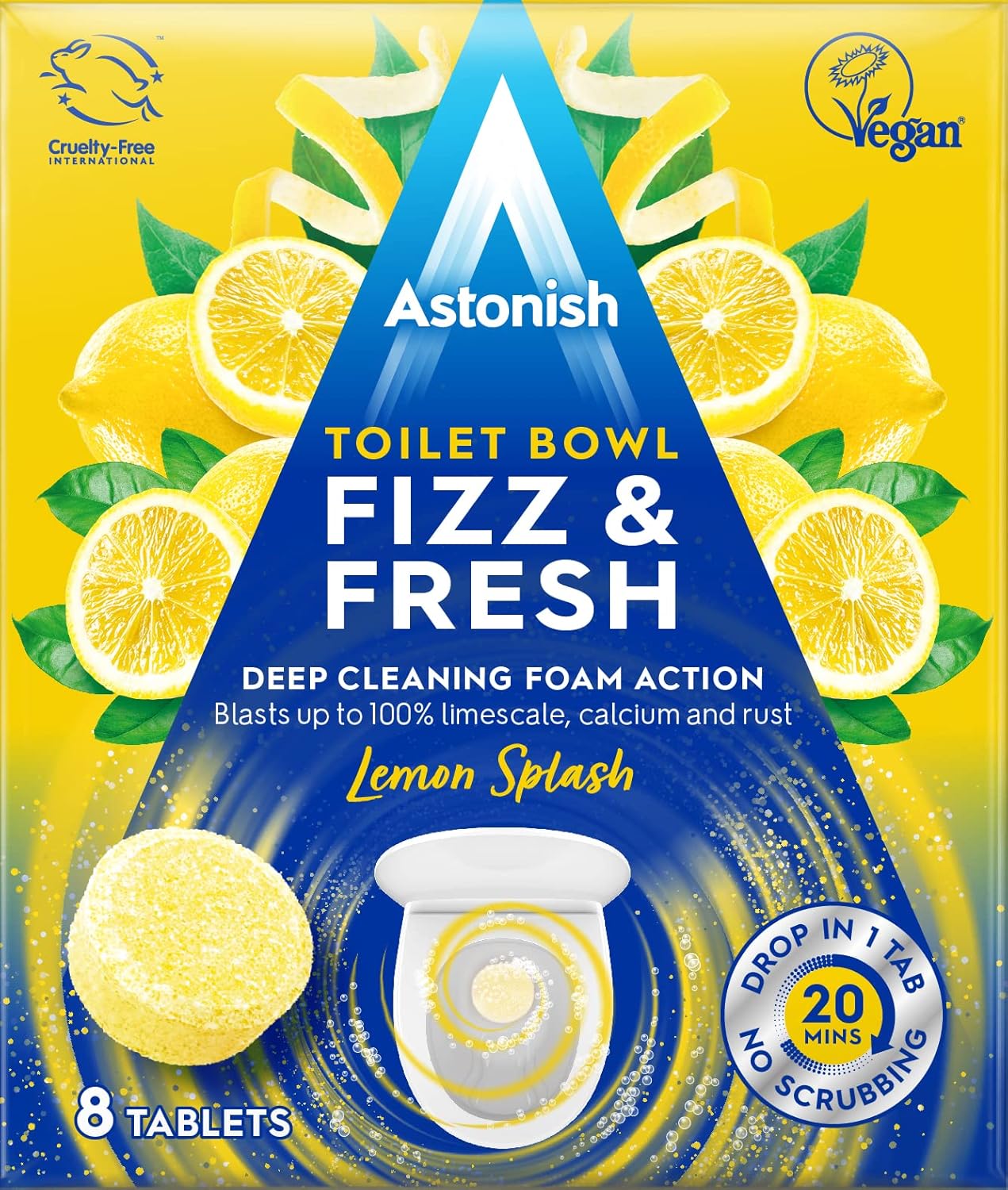 Astonish Foaming Lemon Splash Toilet Cleaner Tablets - 8 Tabs No Spray Bottle Needed