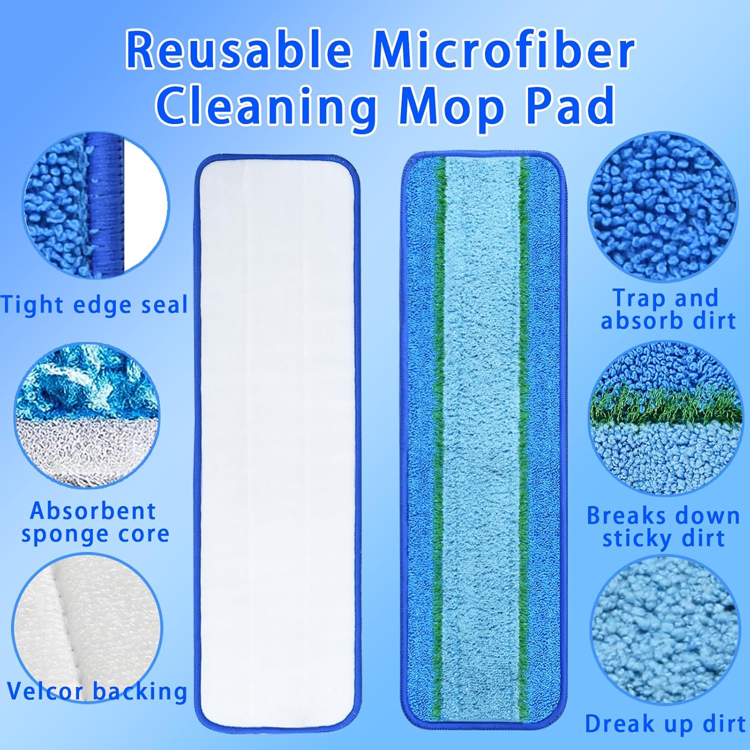4 Pack Microfiber Deep Cleaning Pads for 18 and 17 Inch Mops