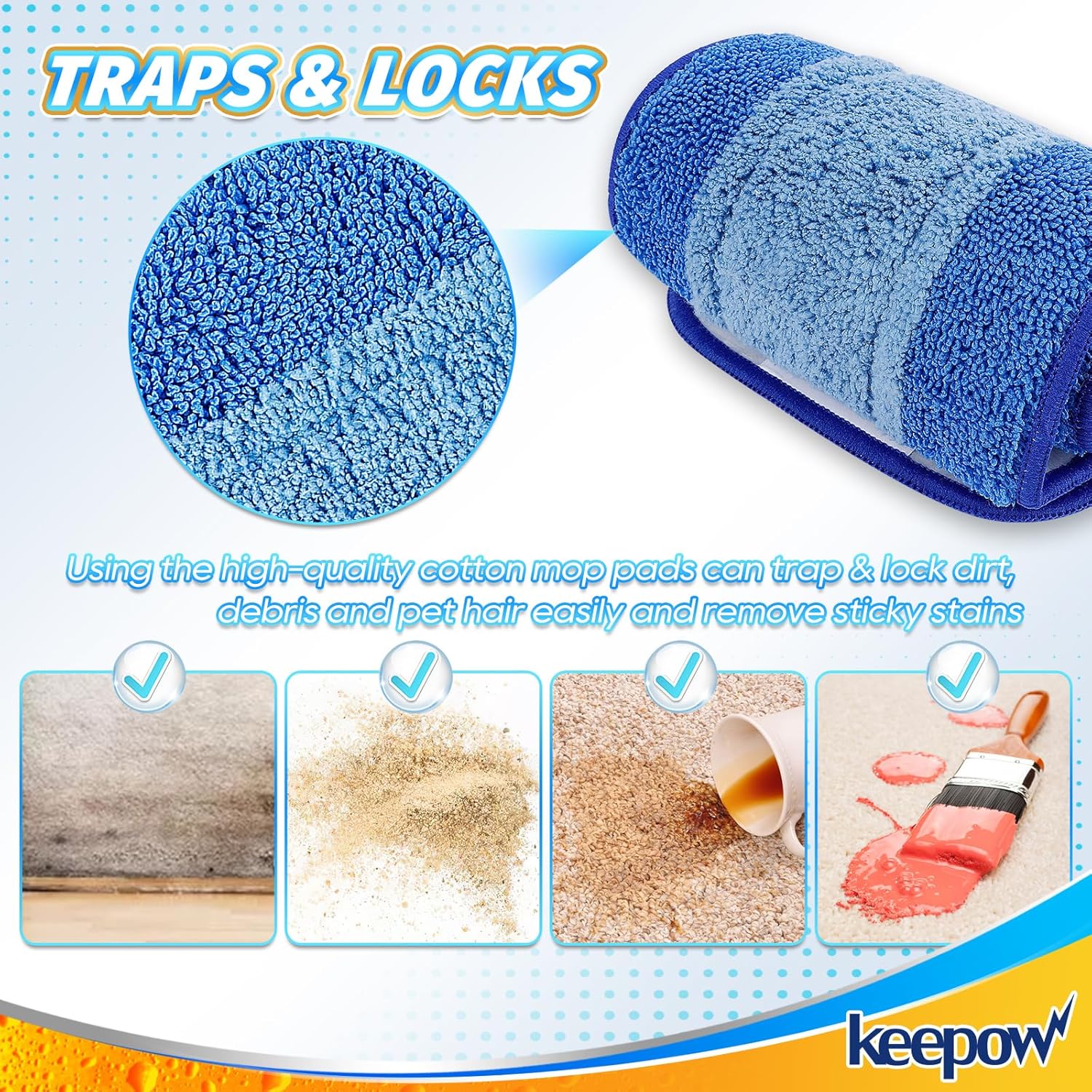 KEEPOW Microfiber Mop Pad Replacement 18 Inch 43 Pack Washable Reusable