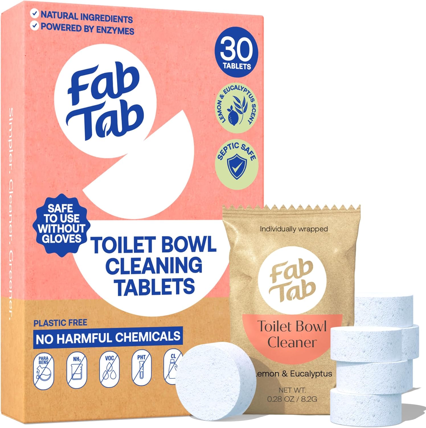 Fab Tab Toilet Bowl Cleaner Tablets Plastic-Free Safe for Septic Tanks
