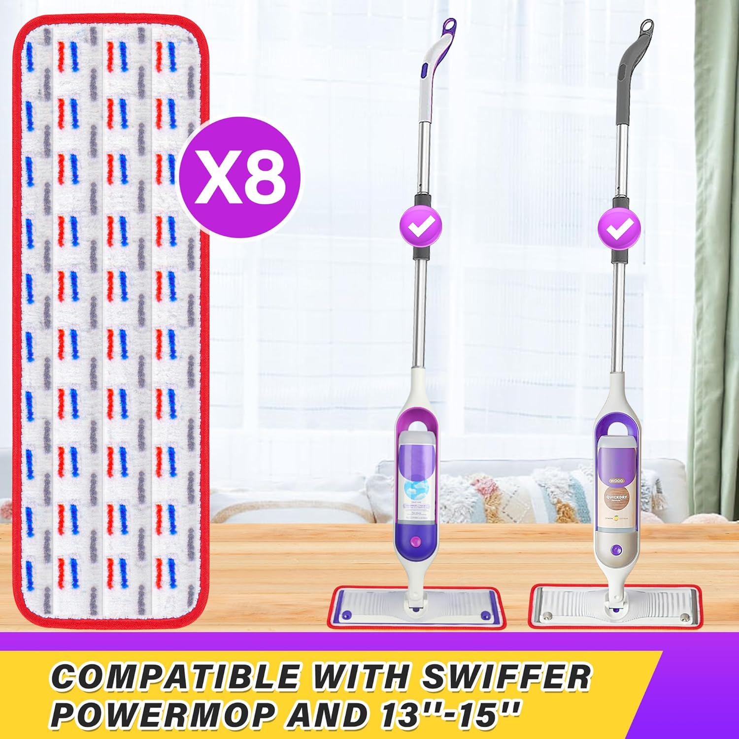 8 Pack Reusable Mop Pads for Swiffer PowerMop Spray Mops