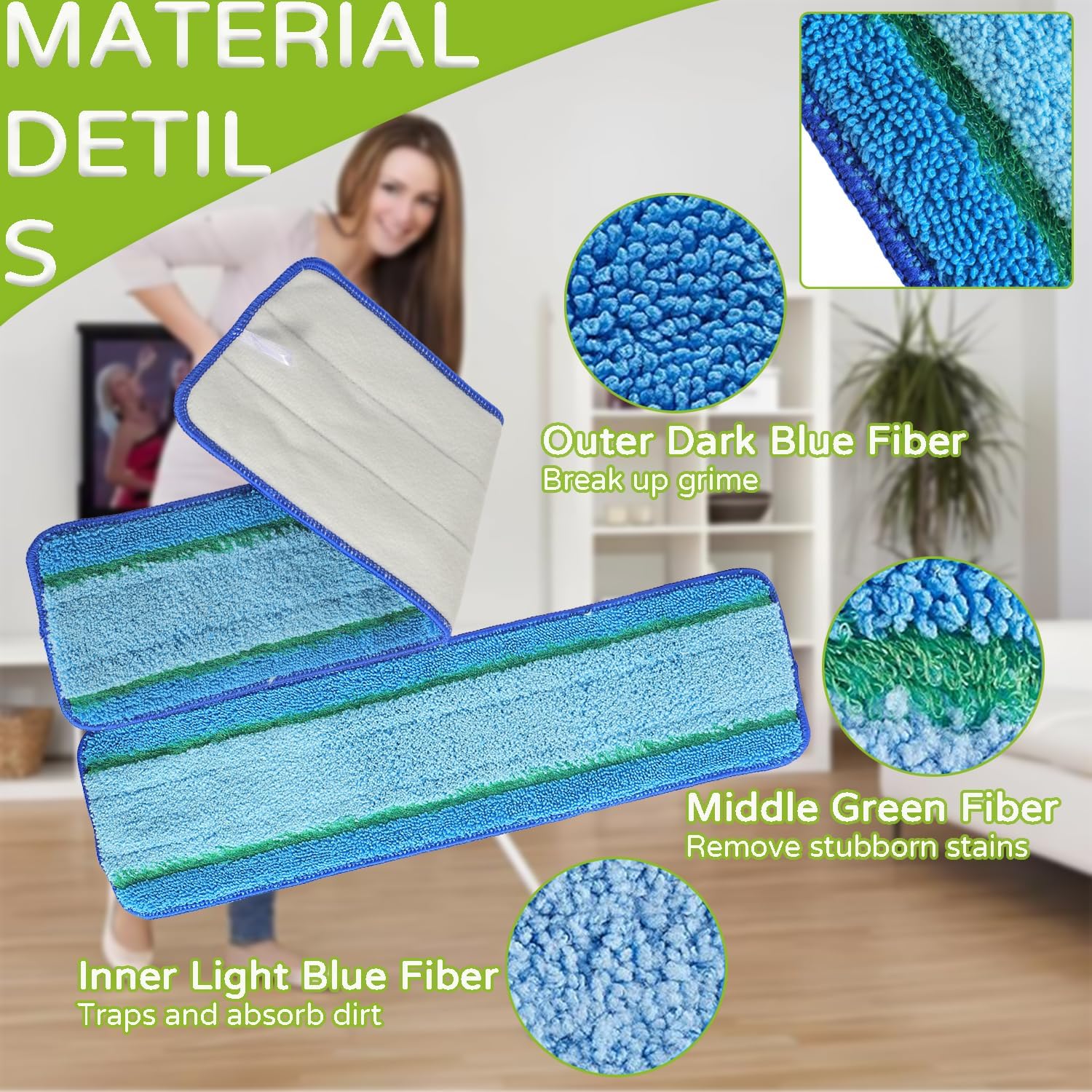 3 Pack Washable Reusable Microfiber Deep Cleaning Pads for Bona Mops