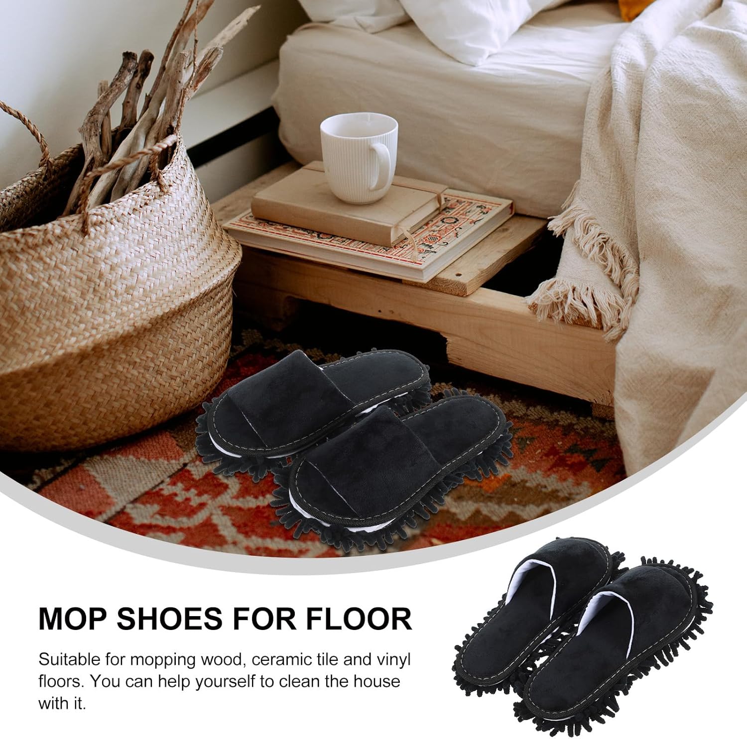 PACKOVE Floor Cleaning Mop Slippers 1 Pair Black