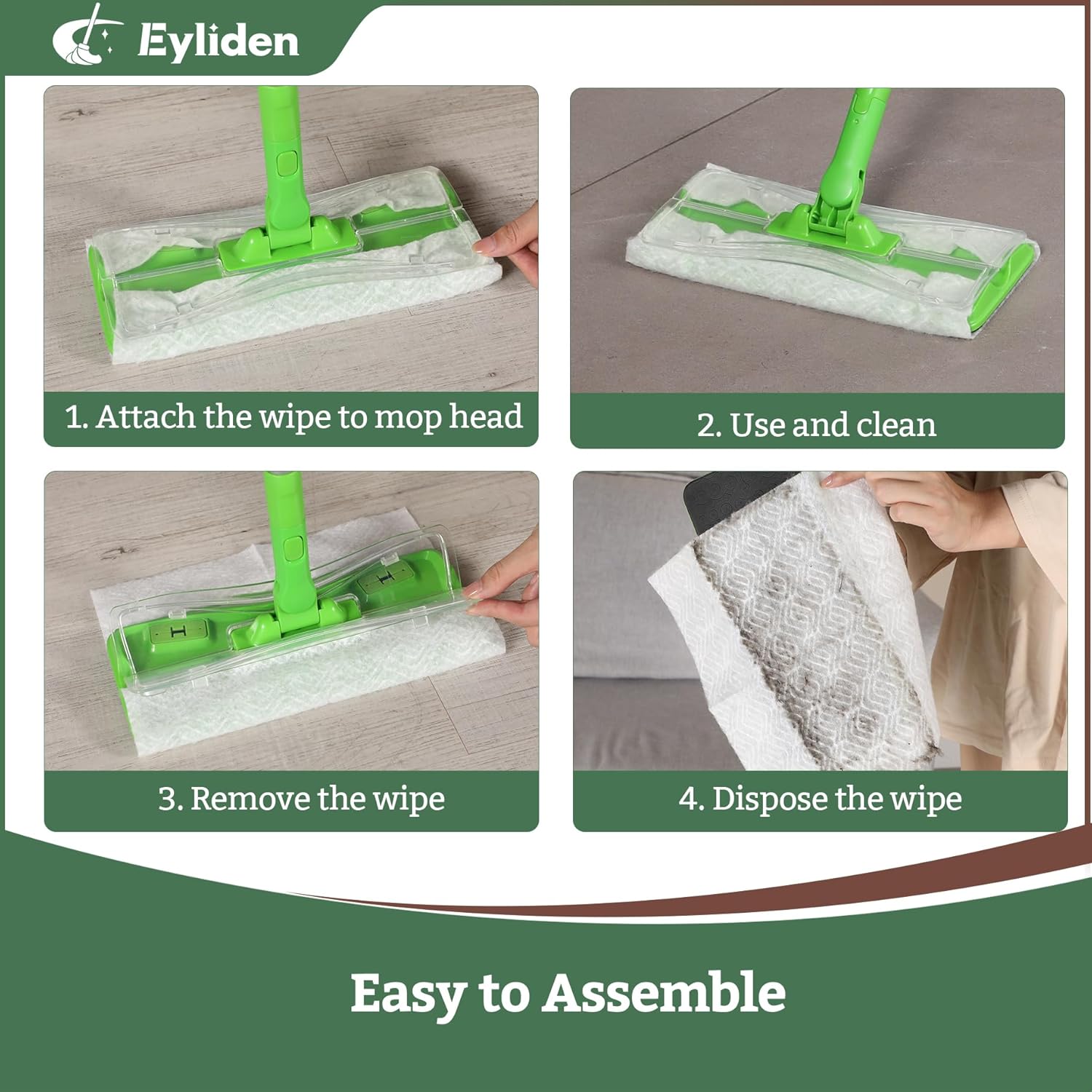 Eyliden 24 Count Dry Mop Pads 10 Inch Replacement for Sweeper Mops
