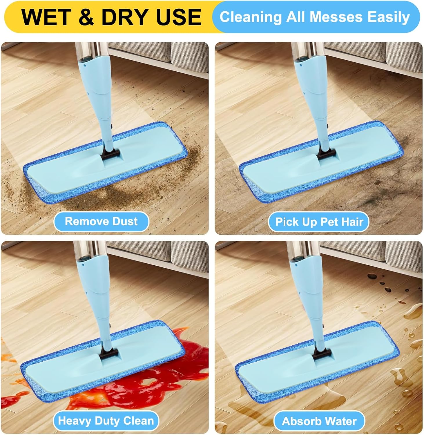 8 Pack 18 inch Reusable Microfiber Spray Mop Replacement Heads 1