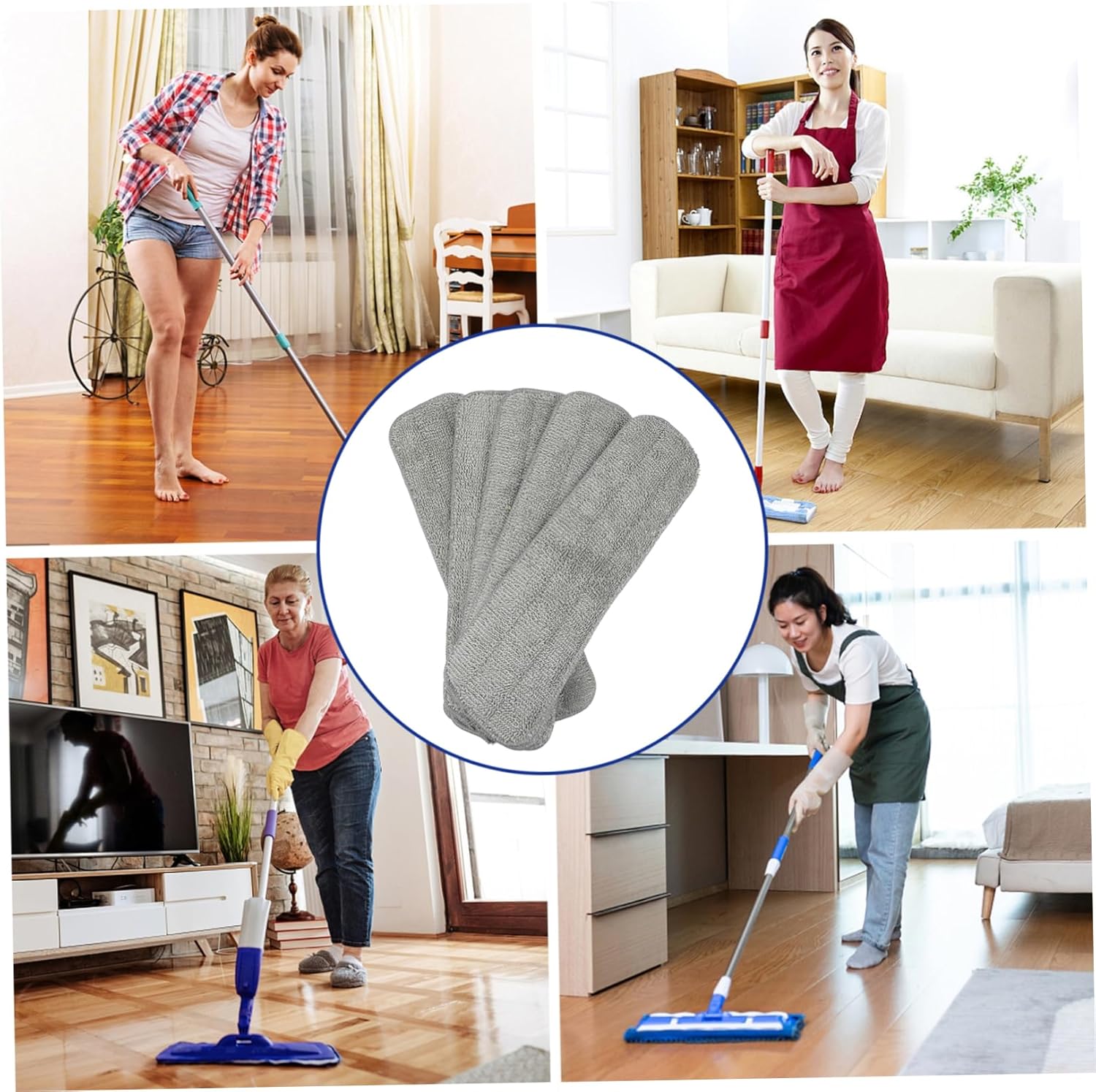 5Pcs Reusable Mop Pads for Efficient Floor Cleaning