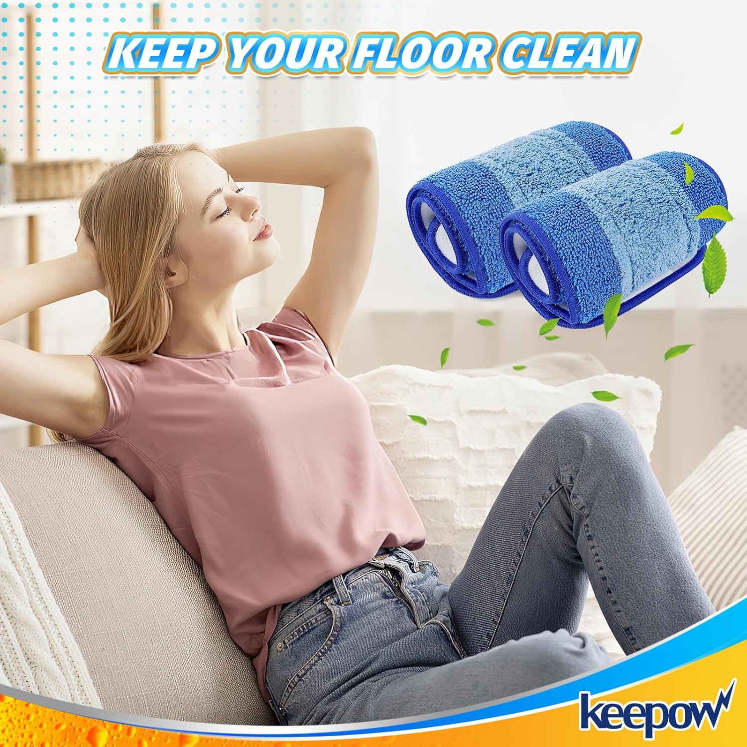 KEEPOW Microfiber Mop Pad Replacement 18 Inch 43 Pack Washable Reusable
