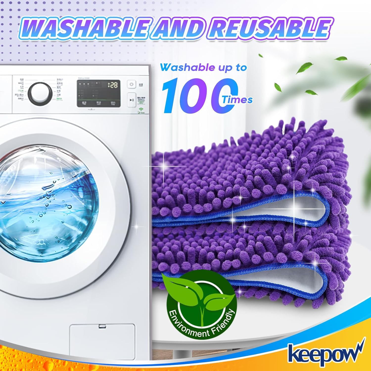 KEEPOW Microfiber Mop Pad Replacement 18 Inch 43 Pack Washable Reusable