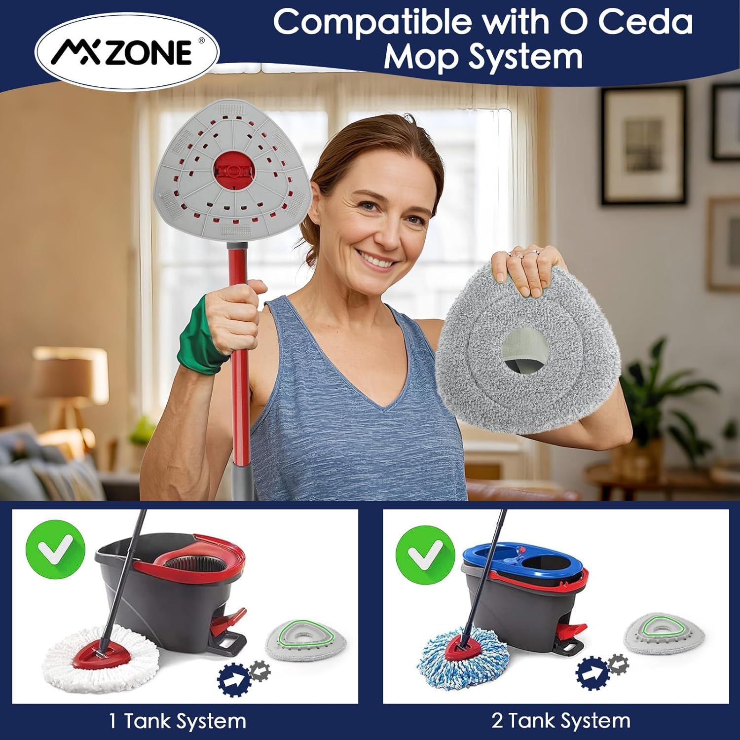 MXZONE Spin Mop Pad Replacement - 4 Pads 1 Base