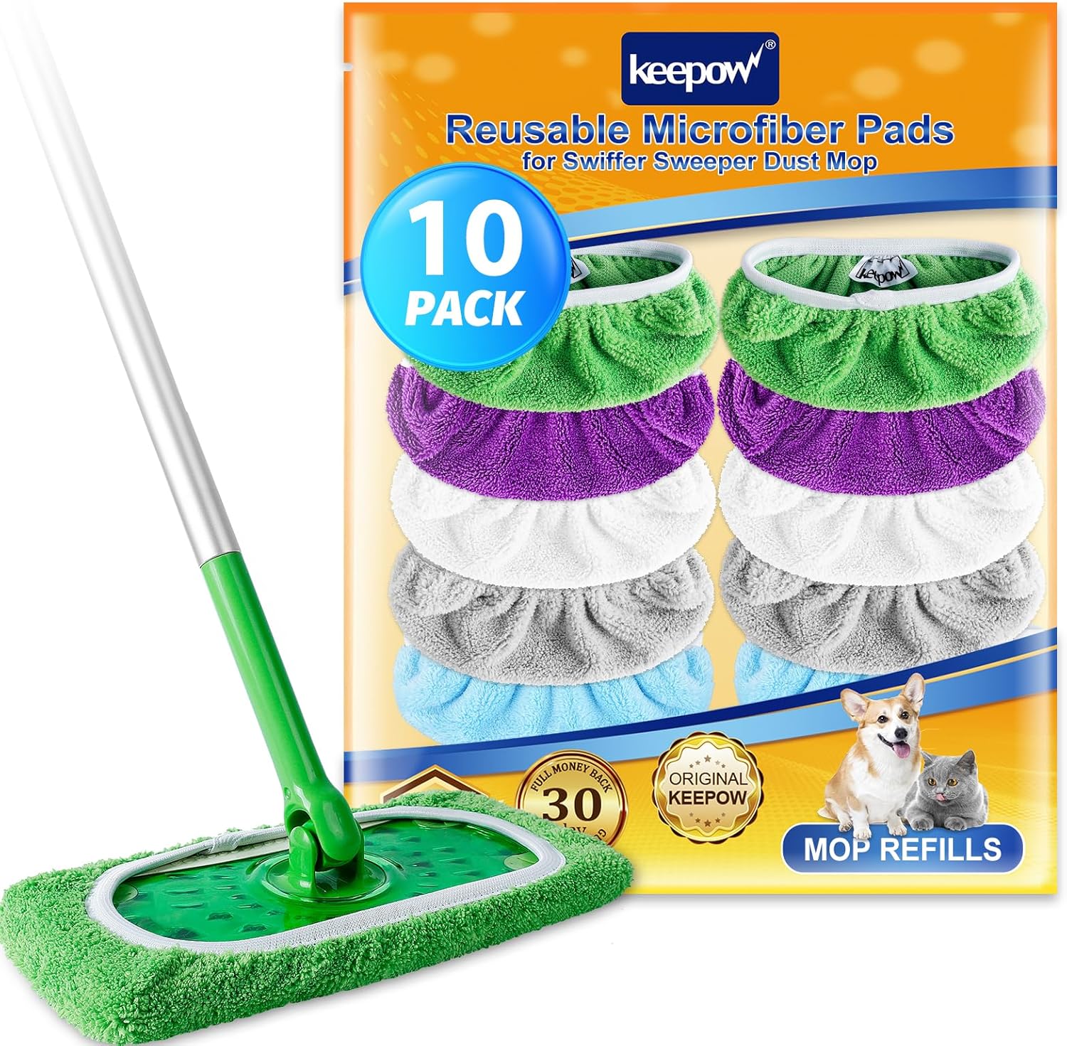KEEPOW Reusable Microfiber Mop Pads 10 Pack