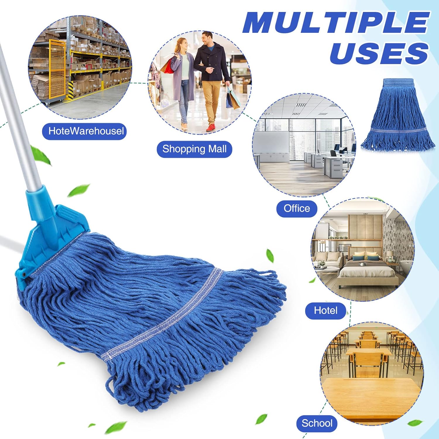 Nuogo 6 Pcs Heavy Duty Wet Mop Head Refills Blue Commercial