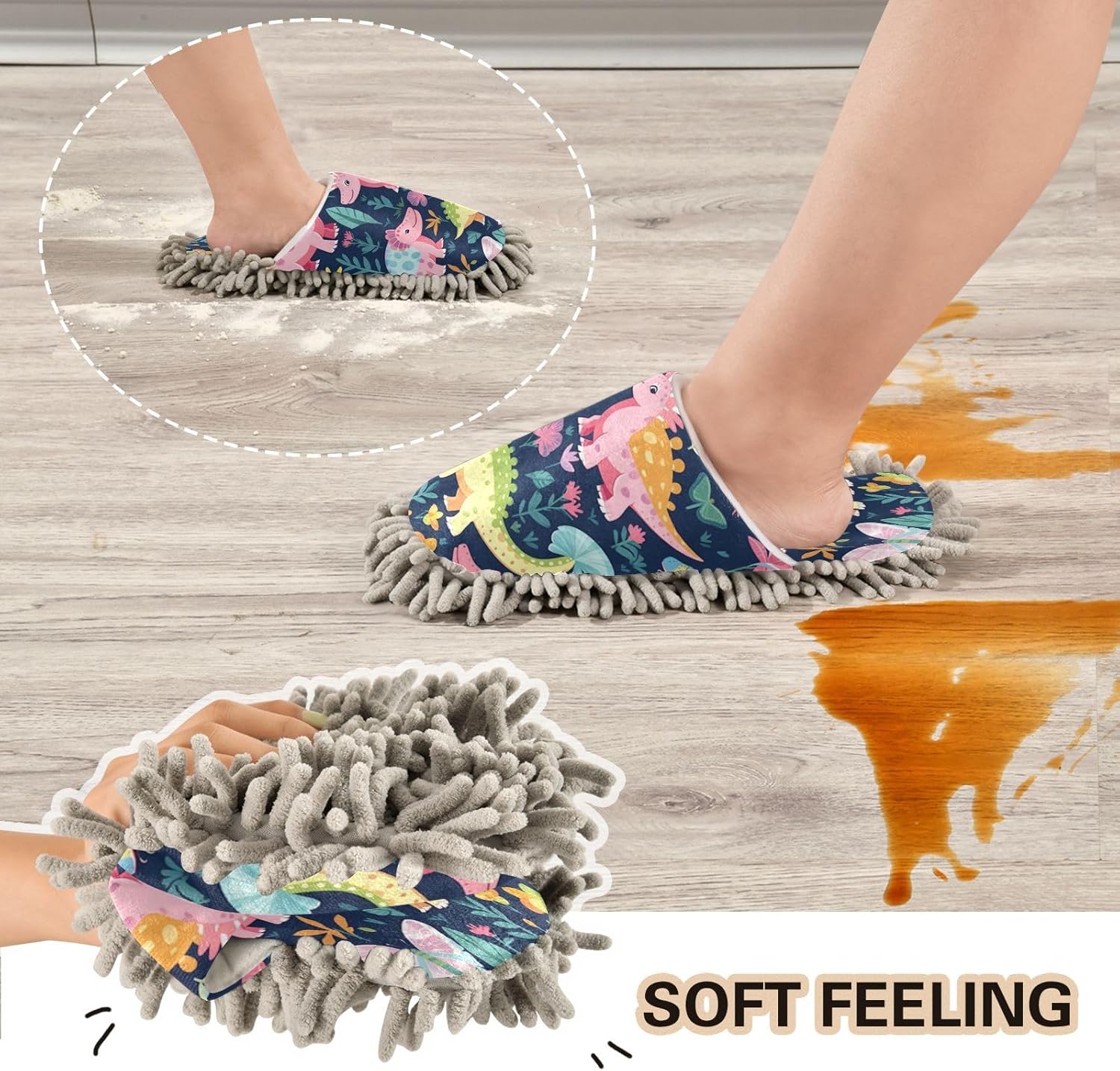 Bulletgxll Cute Dinosaur Cleaning Slippers - M