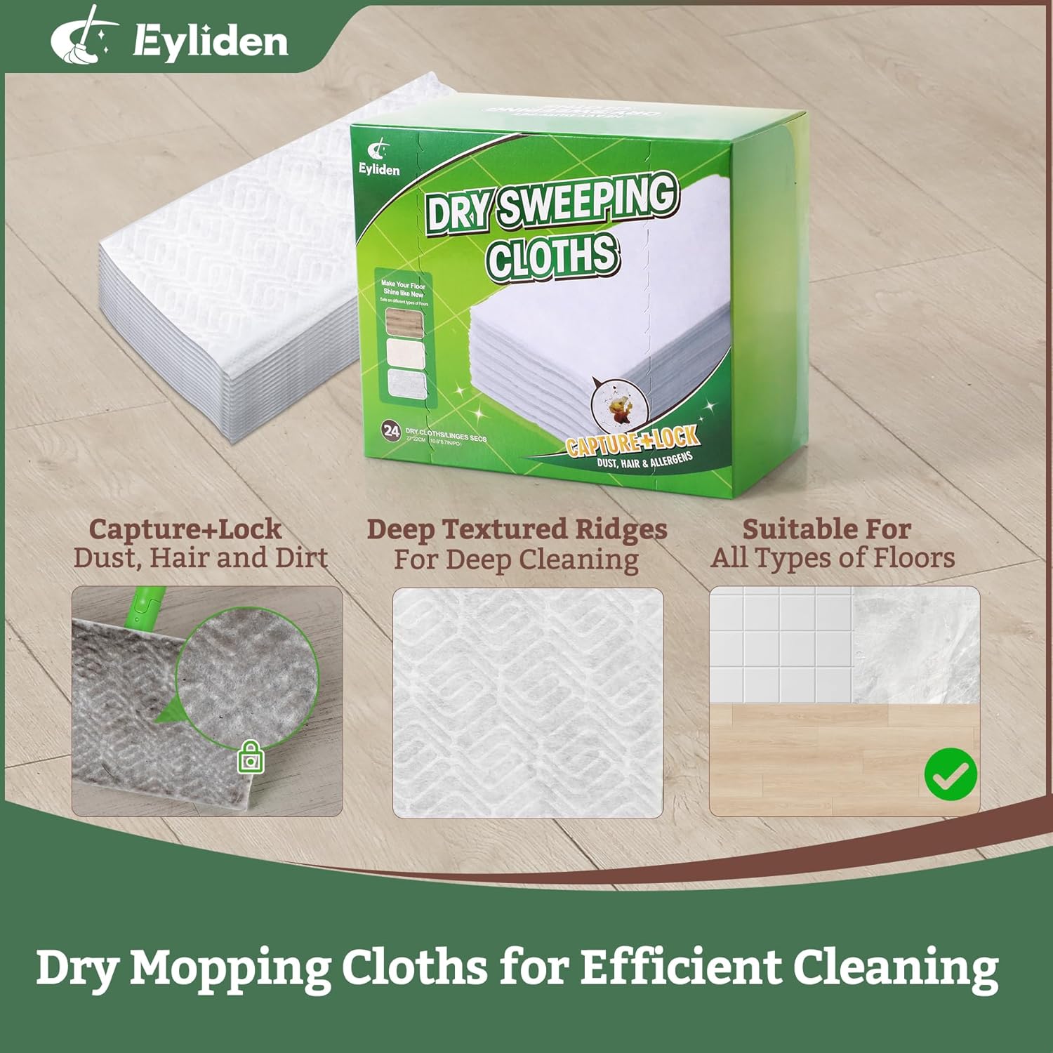 Eyliden 24 Count Dry Mop Pads 10 Inch Replacement for Sweeper Mops
