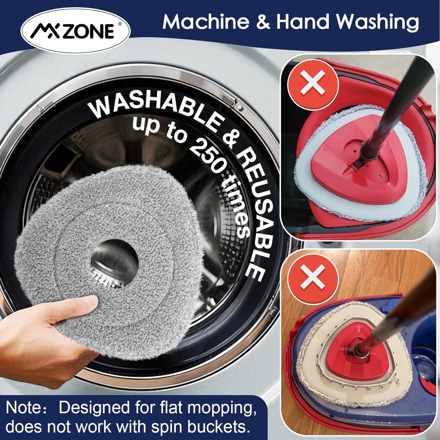 MXZONE Spin Mop Pad Replacement - 4 Pads 1 Base