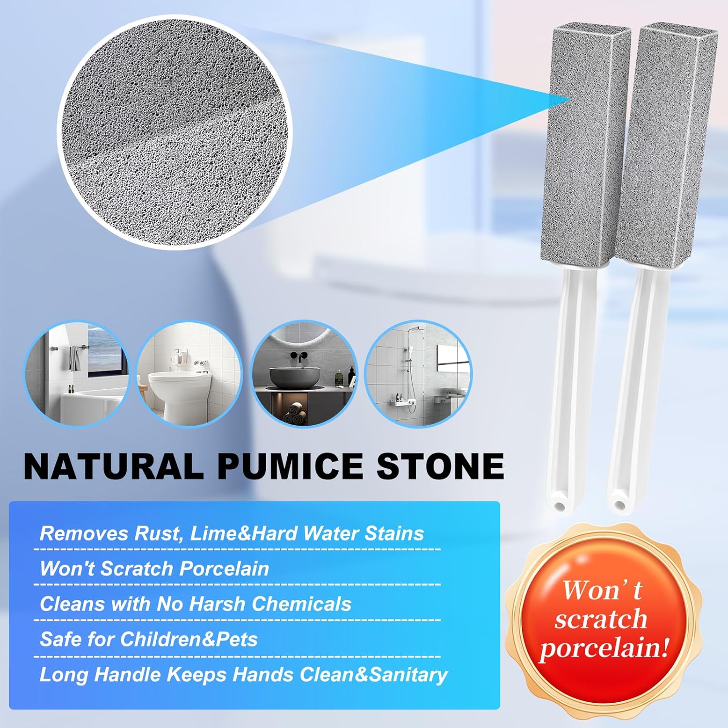 Cnigrpl Pumice Stone Toilet Cleaner 2Pack with Long Handle 1