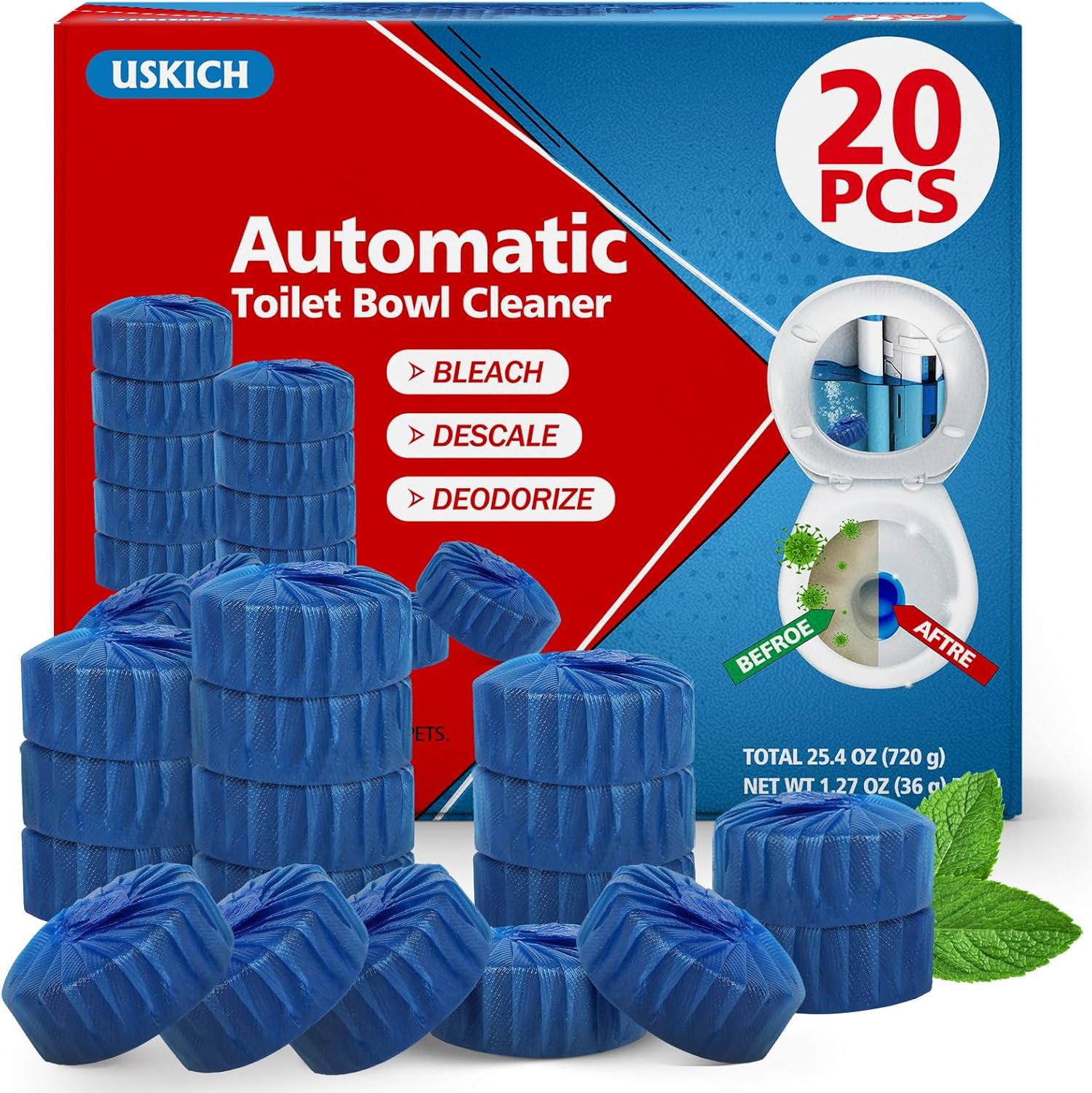 USKICH Toilet Bowl Cleaner Tablets 20 Pack 1