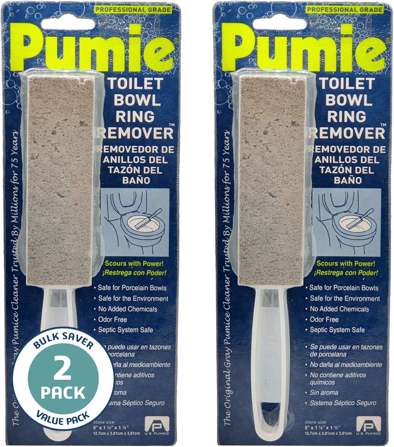 PUMIE Toilet Bowl Ring Cleaner with Pumice Stone Handle 2 Pack