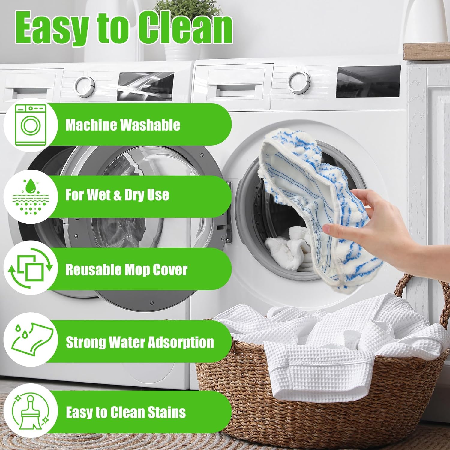WVYNUYQP Reusable Cotton Microfiber Mop Pads 4 Pack