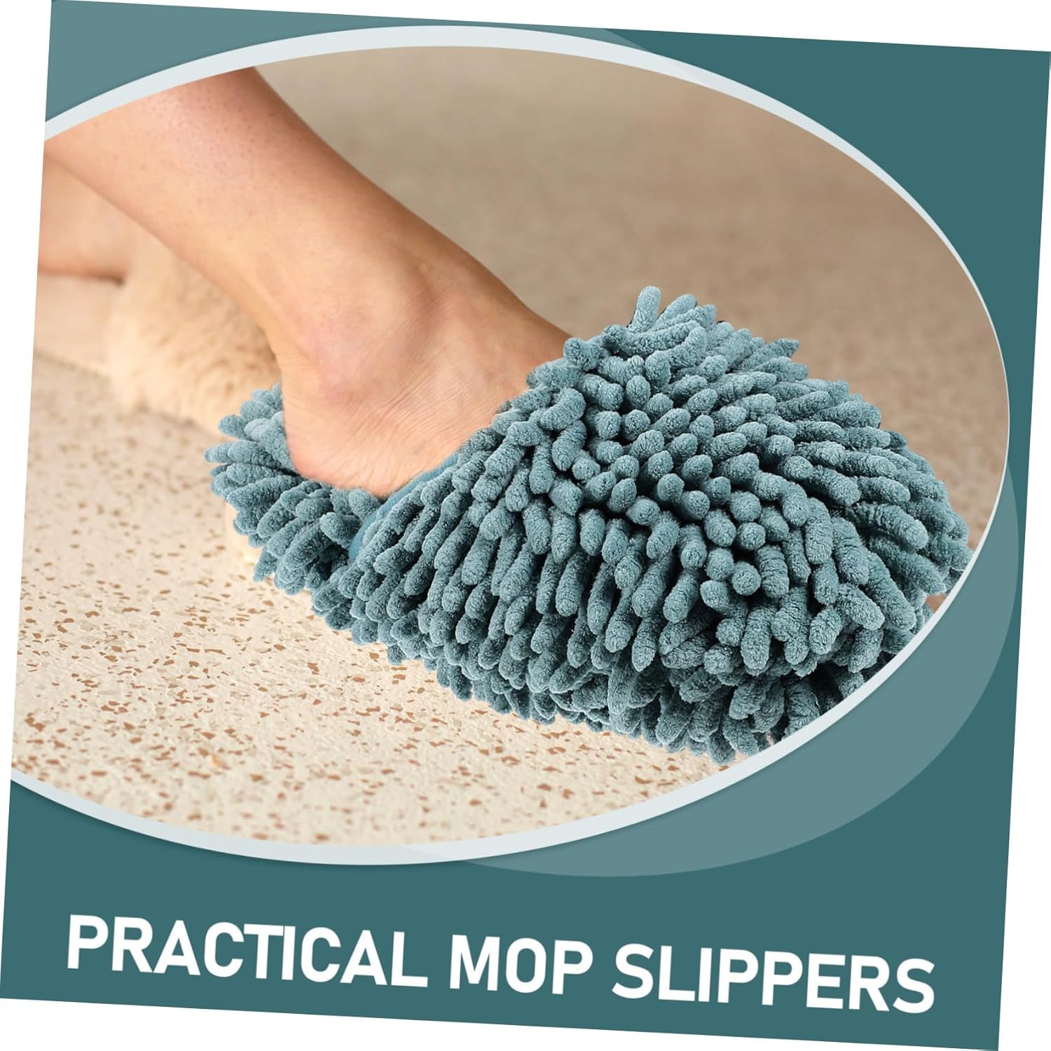 1 Pair Minkissy Mop Slippers Reusable Non-Slip Gray-Green
