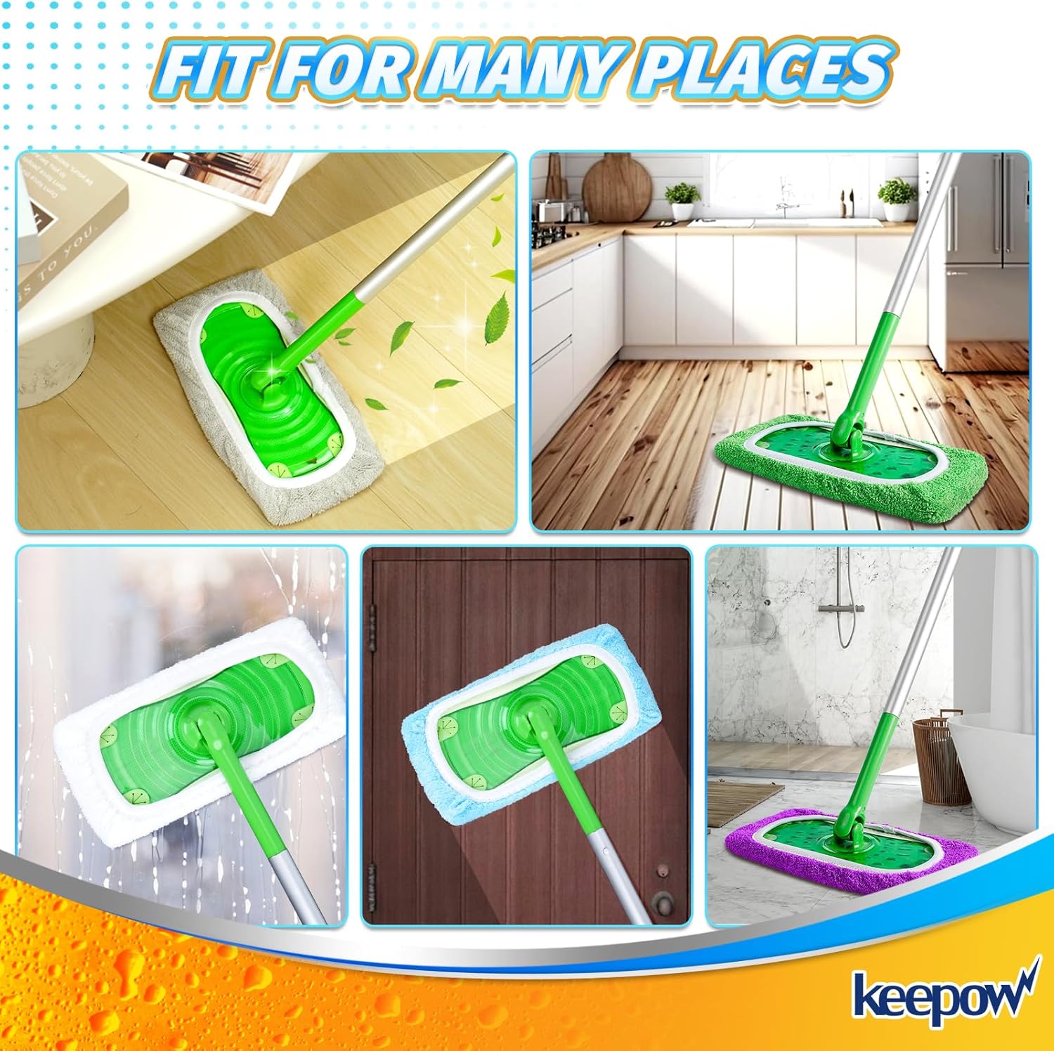 KEEPOW Reusable Microfiber Mop Pads 10 Pack