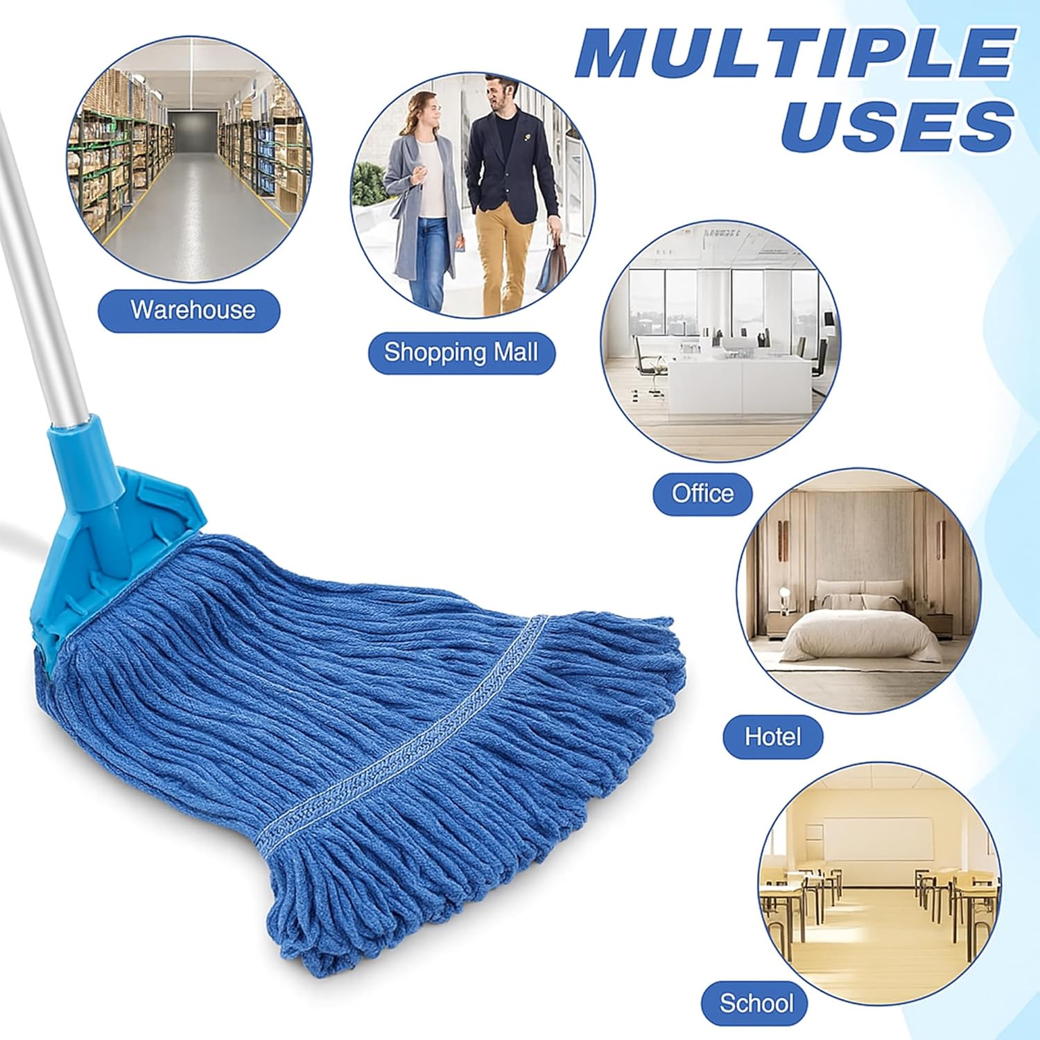 10 PCS 276 Inch Heavy Duty Mop Head Refills - Blue Commercial Cotton Replacements