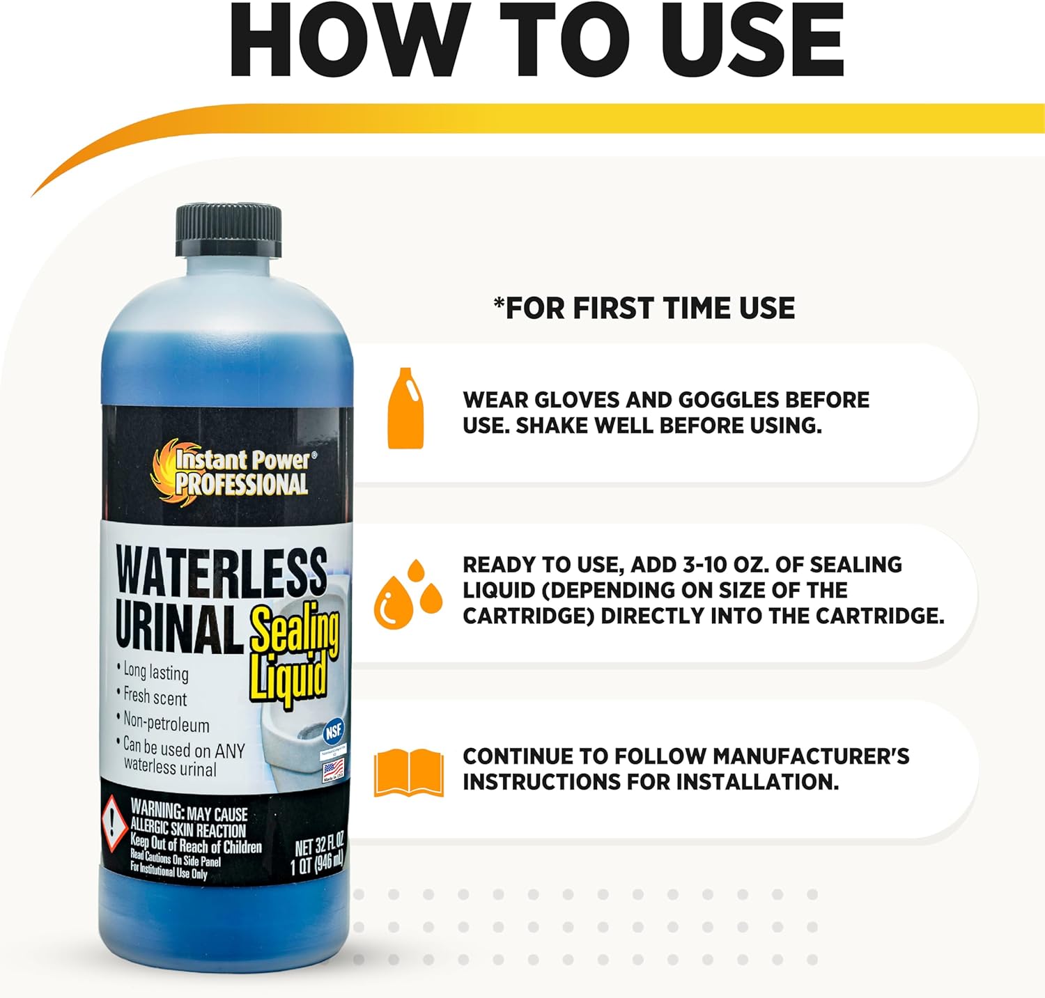 Instant Power Waterless Urinal Sealing Liquid - 32 Fl Oz