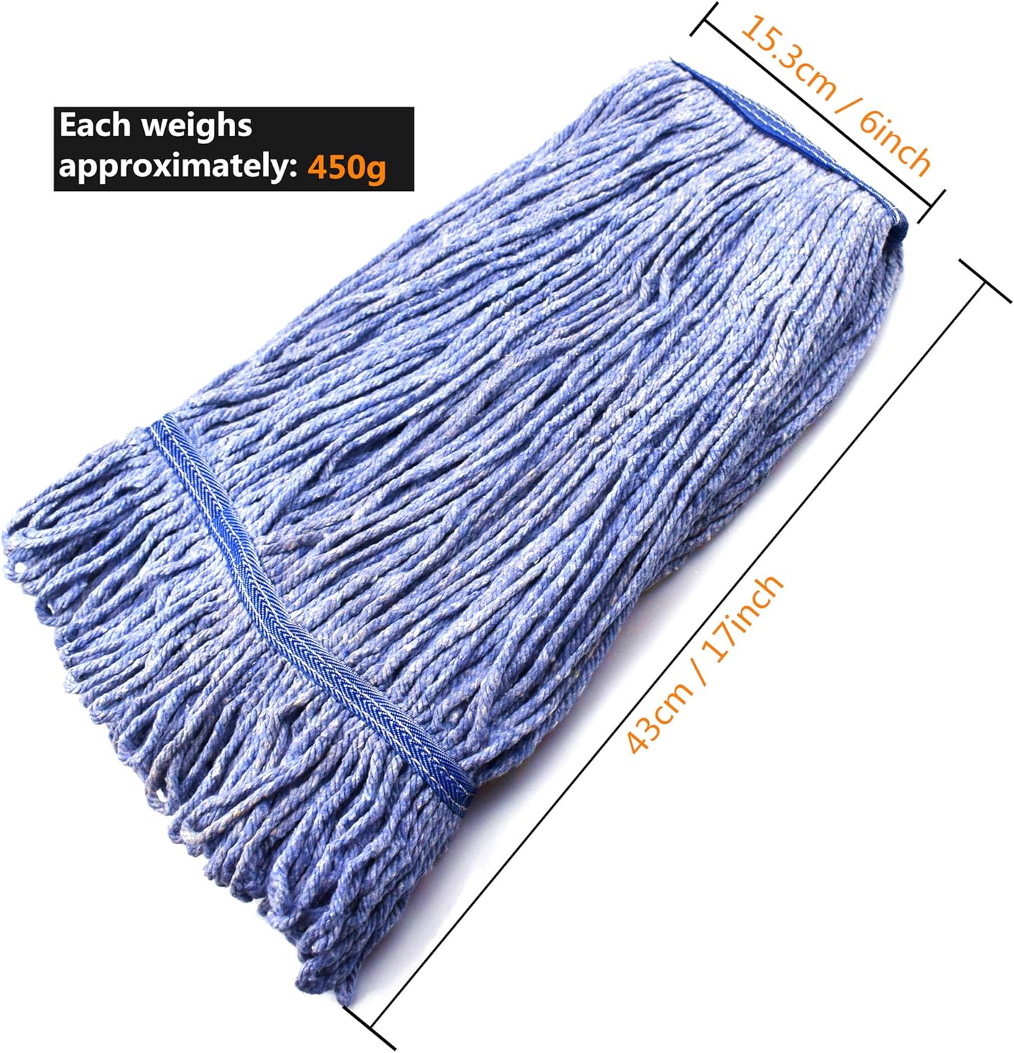 NIUBEE Heavy Duty Mop Head Replacement - 3 Pack Medium Blue Cotton Looped Ends