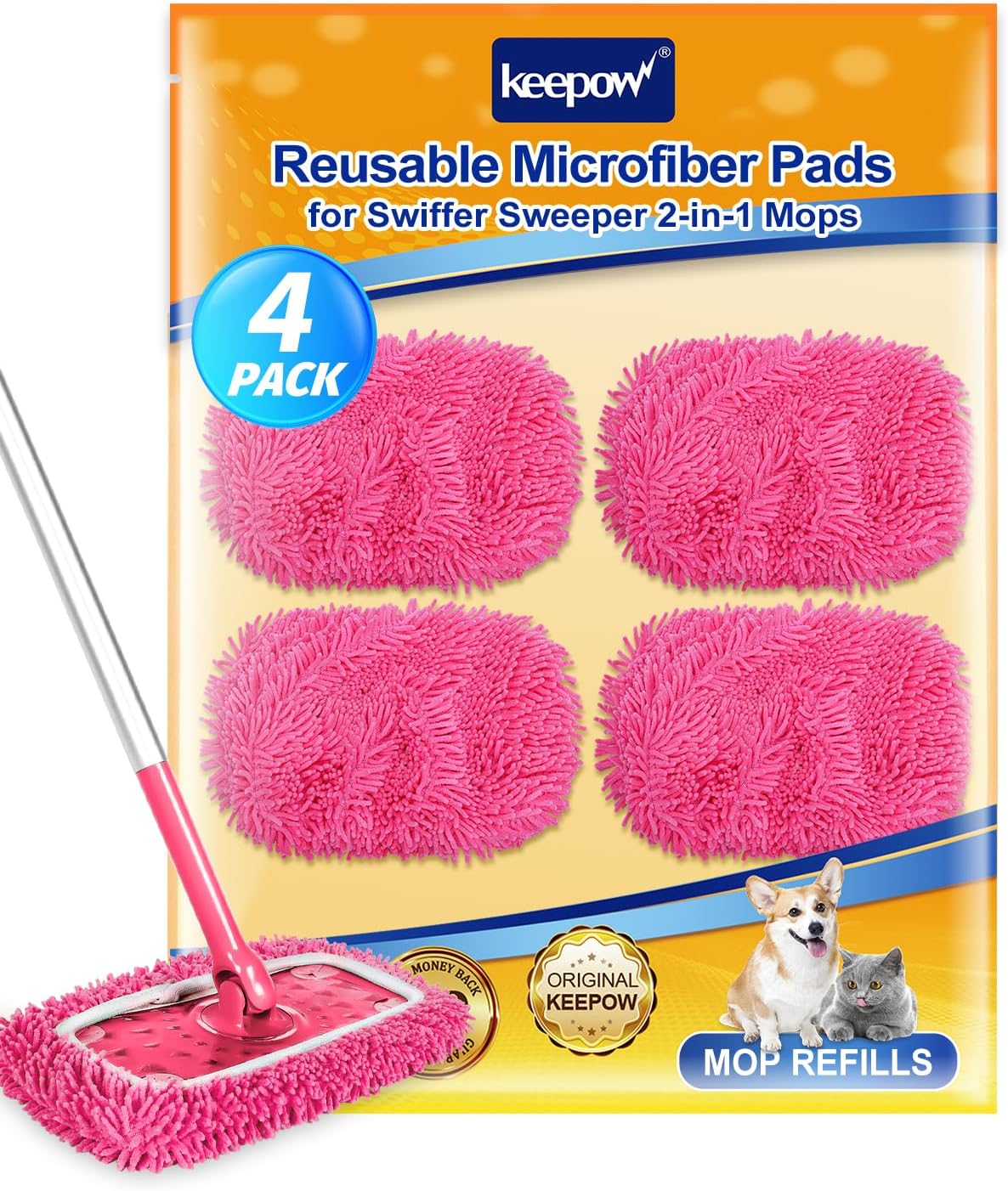 KEEPOW Reusable Microfiber Mop Pads 4PCS