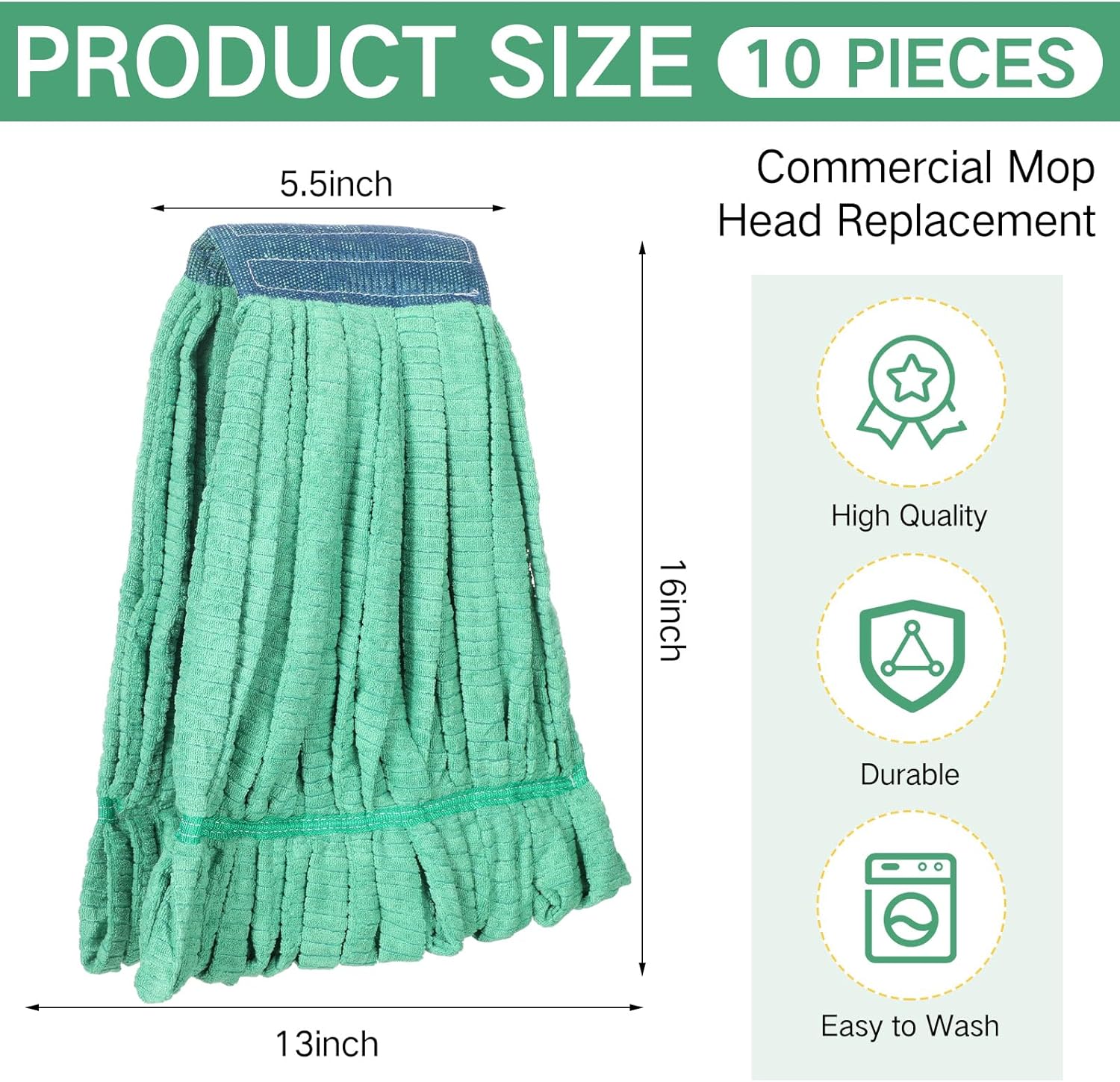 Lallisa 10 Pcs Microfiber Mop Head Refill for Commercial Industrial Use Green