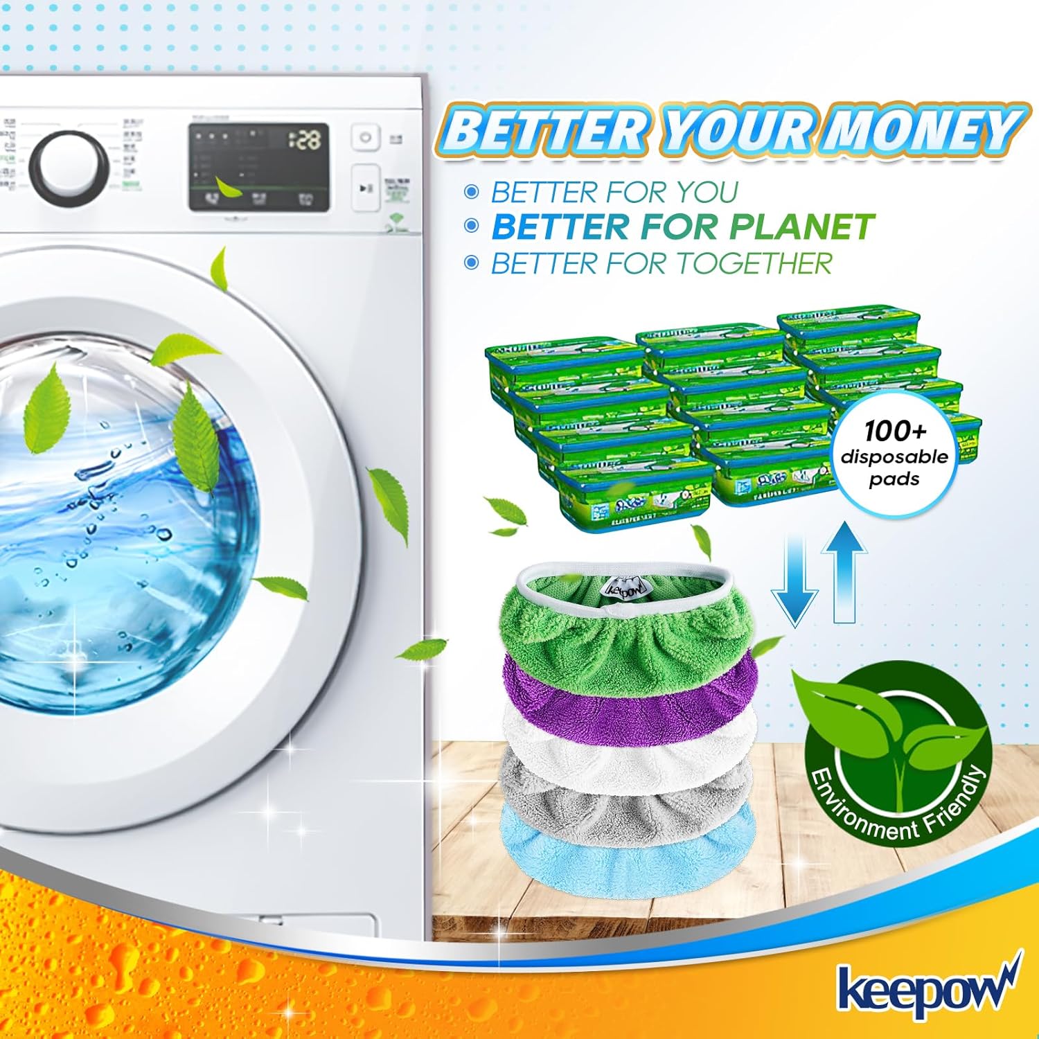 KEEPOW Reusable Microfiber Mop Pads 10 Pack