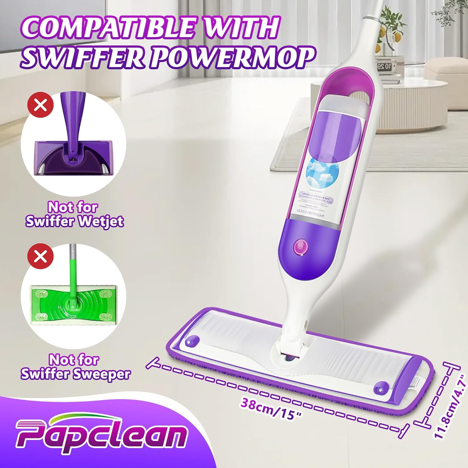 9 Pack Reusable PowerMop Pads for Swiffer Multi-Surface Cleaning