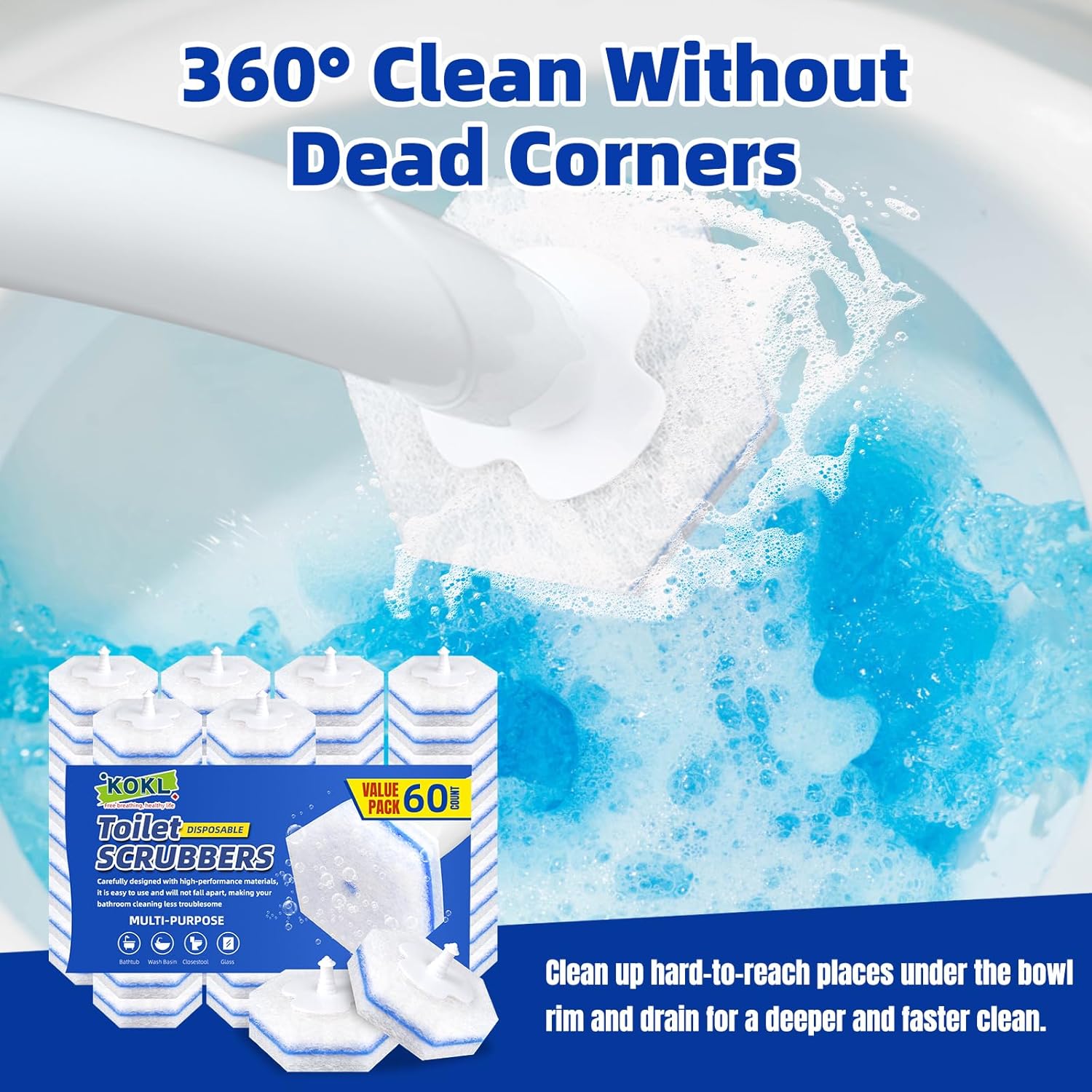 KOKL 60pcs Toilet Brush Refills Disposable Bathroom Cleaners