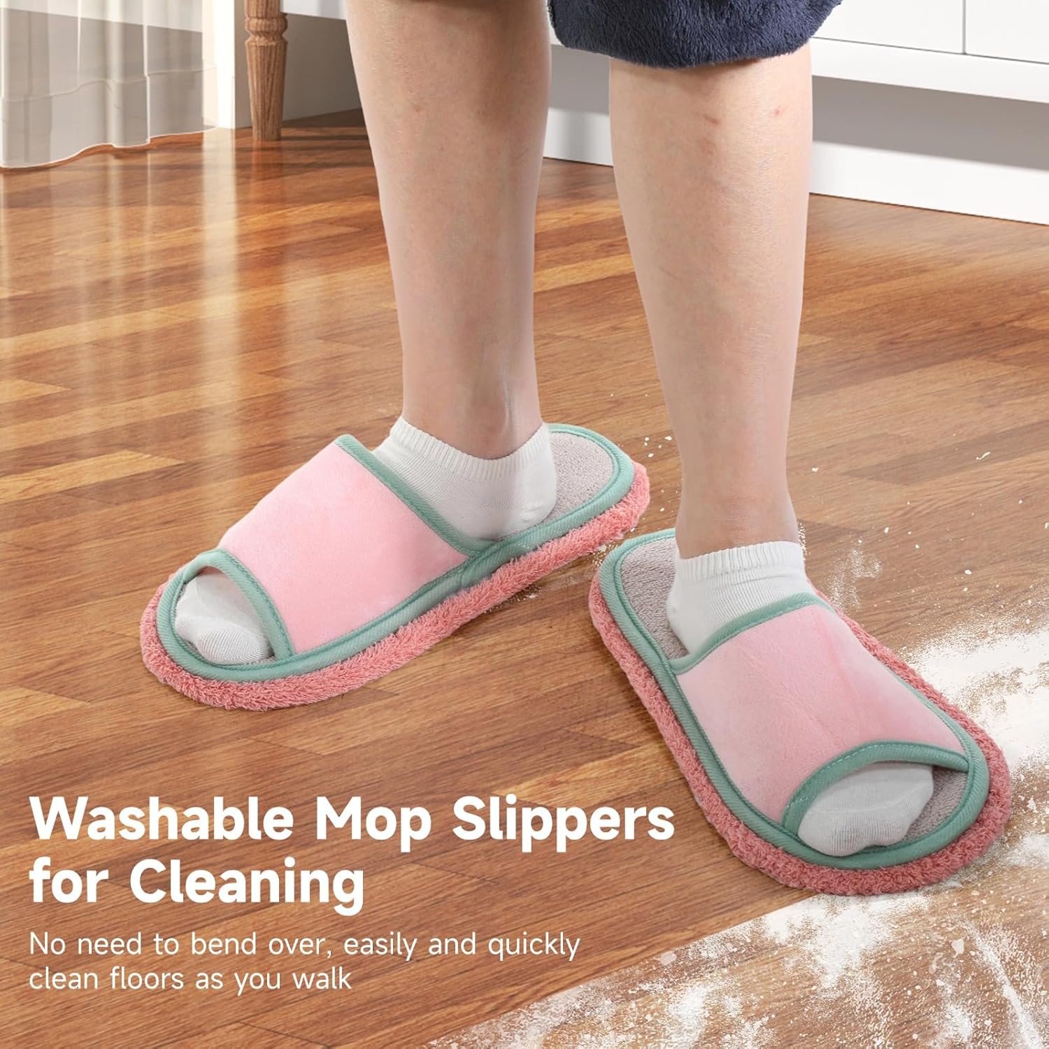 4 Pairs Washable Mop Slippers for Home Use