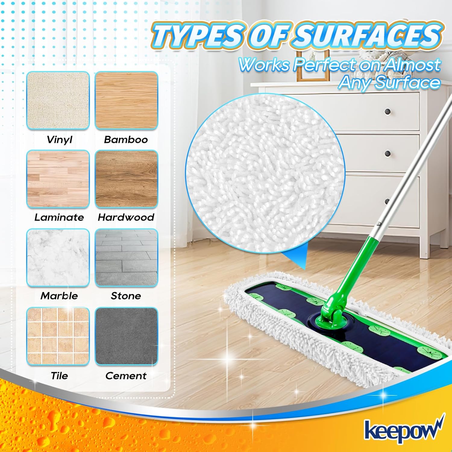 KEEPOW Reusable XL Mop Pads Refills 4 Pack