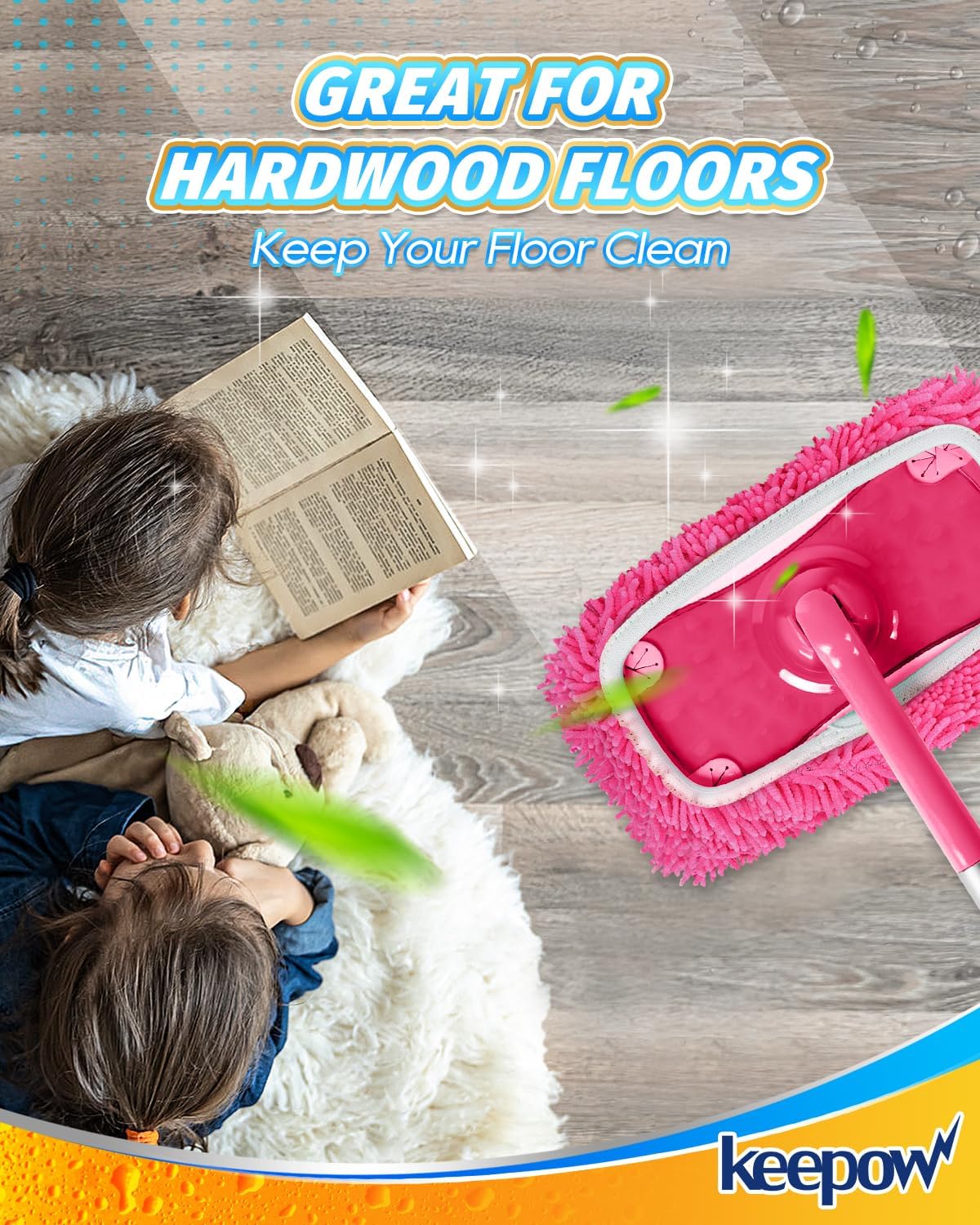 KEEPOW Reusable Microfiber Mop Pads 4PCS