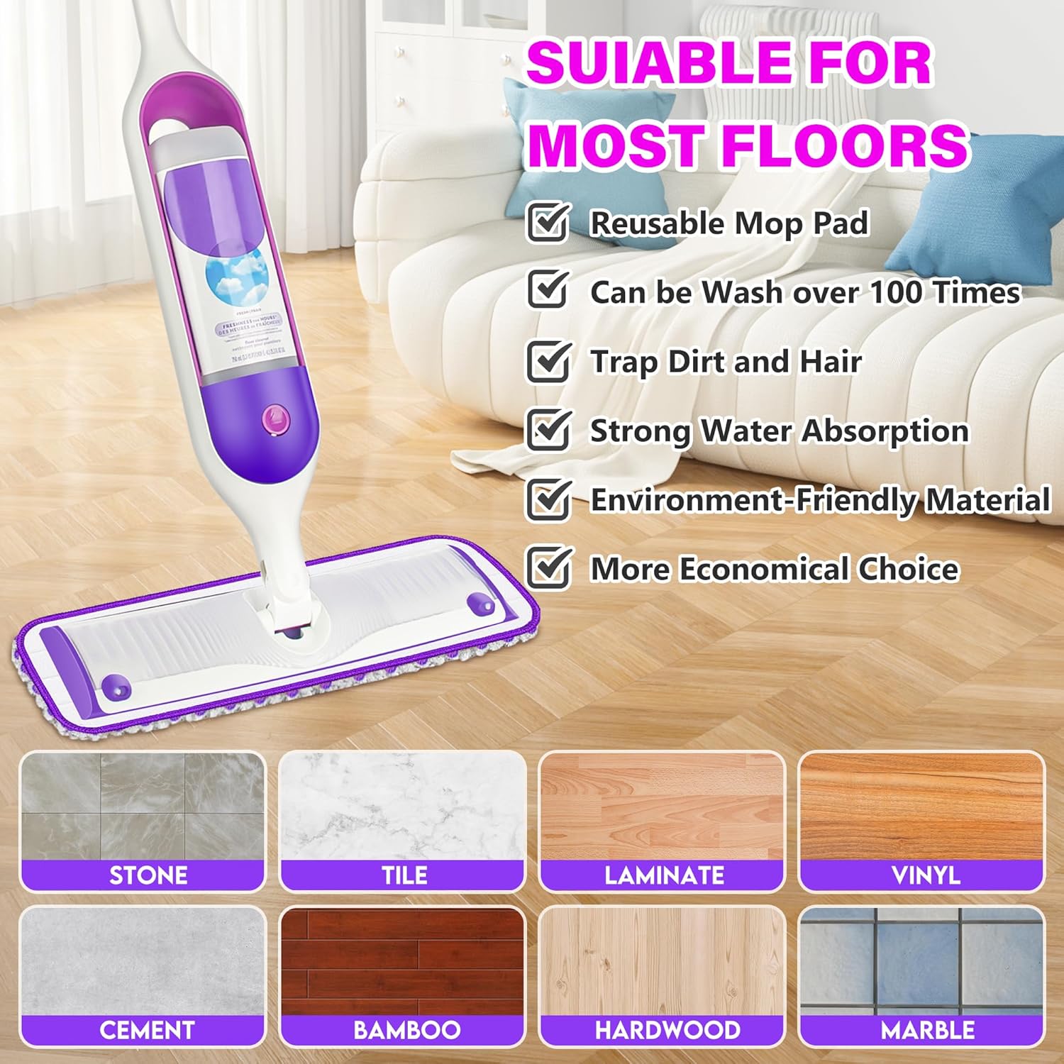 ILAVCLEAN Reusable Mop Pads 6 Pack for Swiffer PowerMop 1