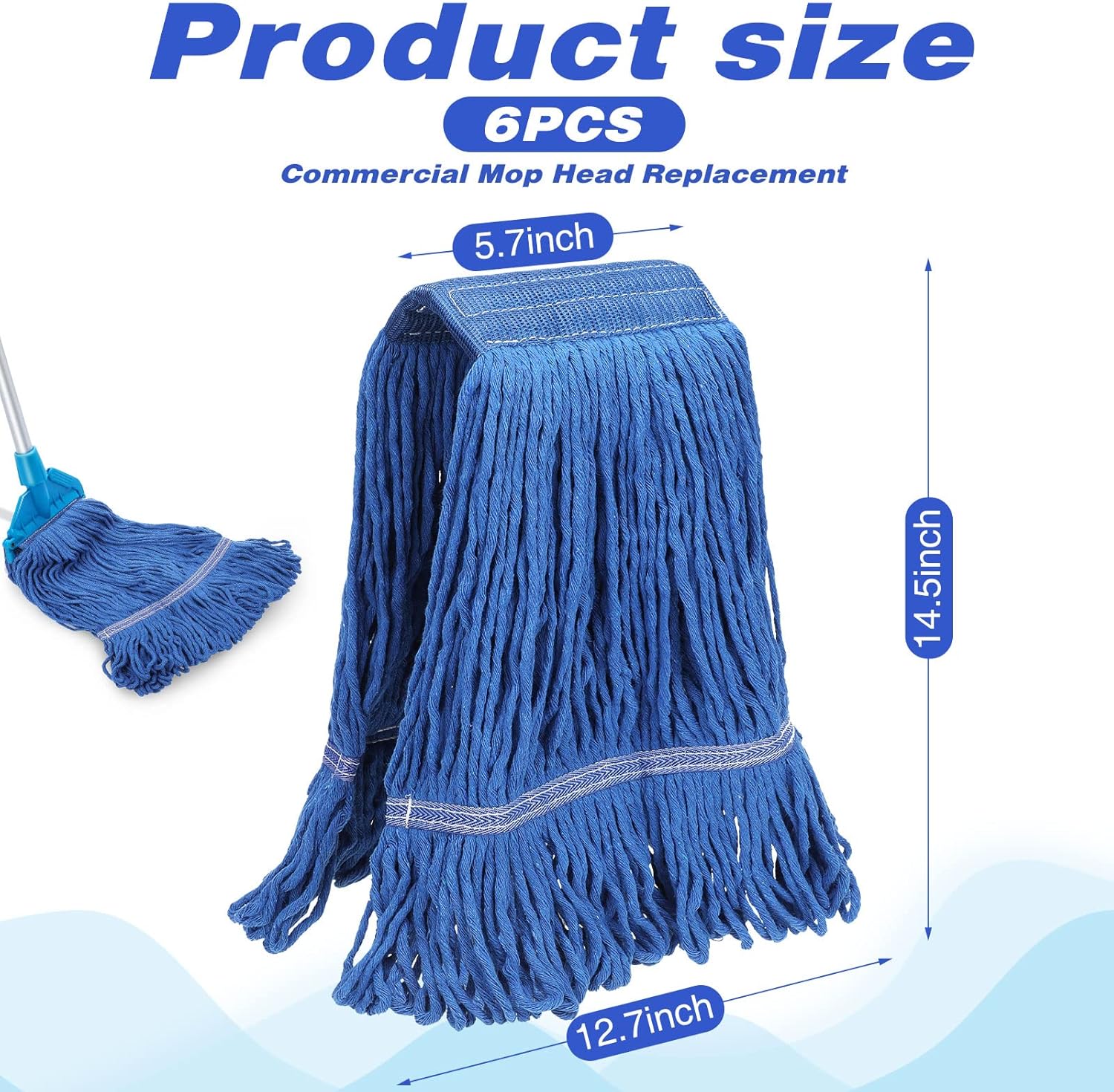 Nuogo 6 Pcs Heavy Duty Wet Mop Head Refills Blue Commercial