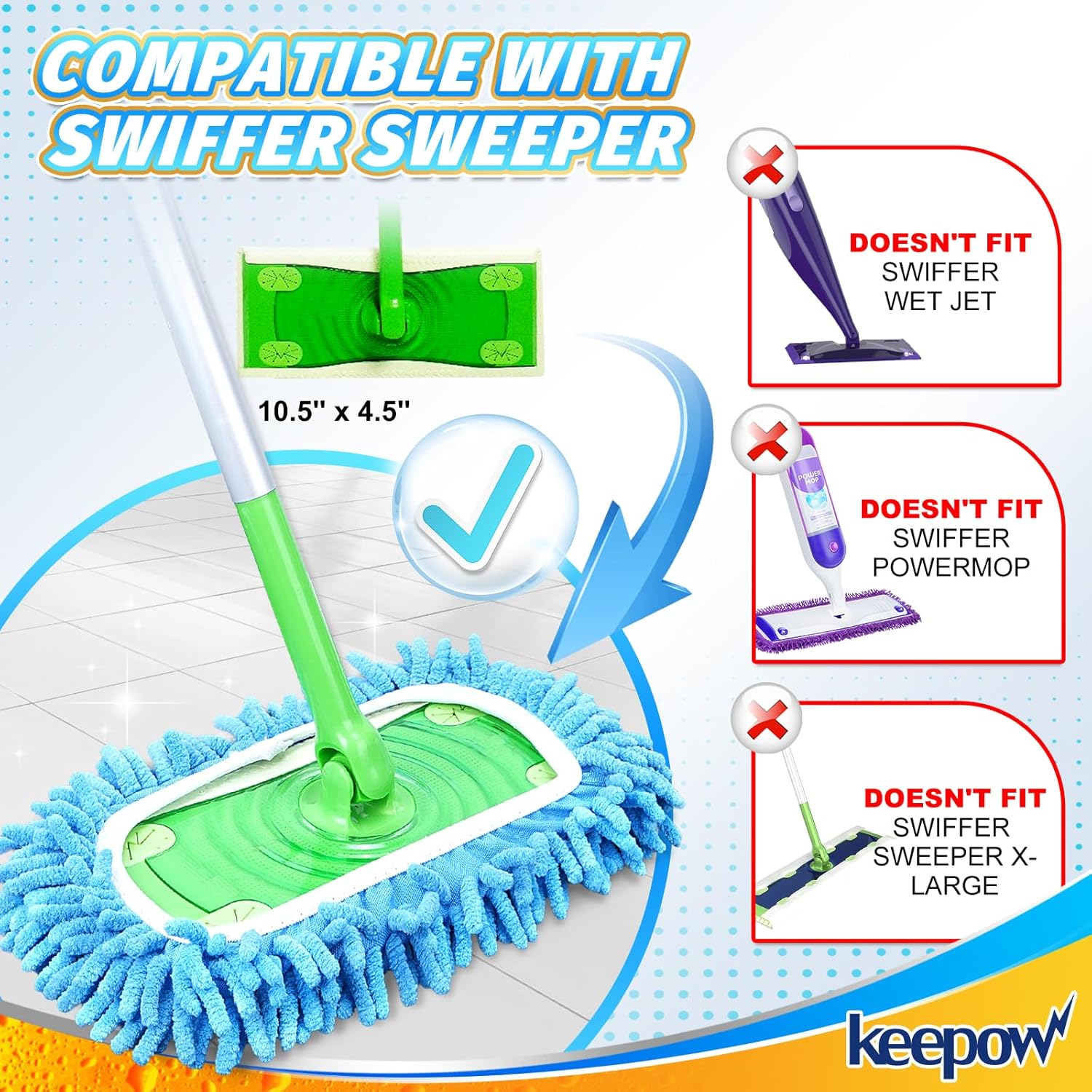 KEEPOW Reusable Microfiber Mop Pads 2 Pack 1