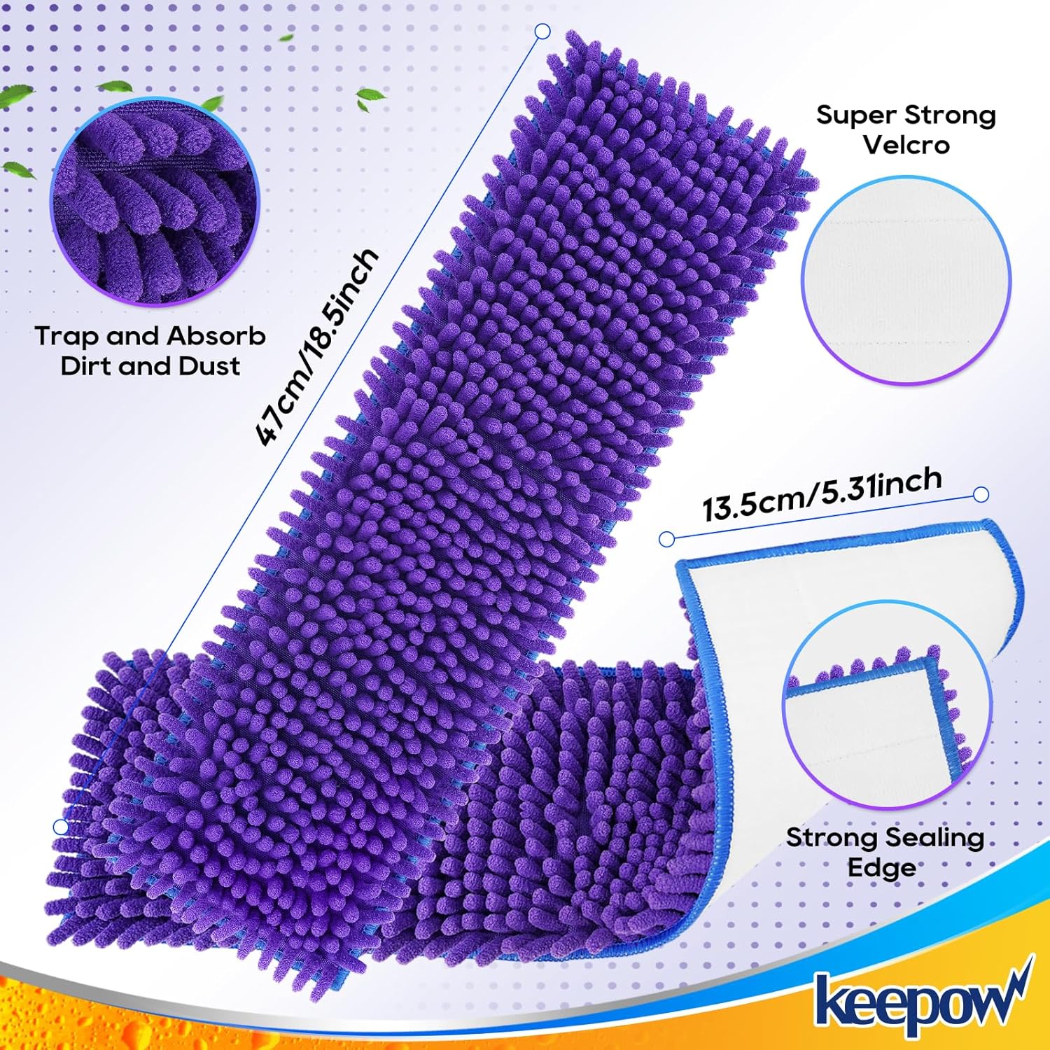 KEEPOW Microfiber Mop Pad Replacement 18 Inch 43 Pack Washable Reusable