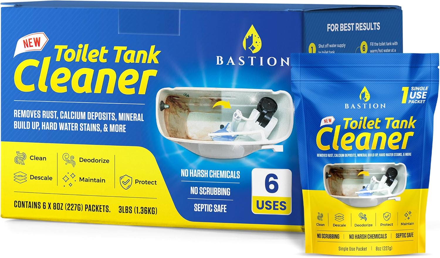 Bastion Toilet Tank Cleaner - 6 x 8oz Single Use Packets